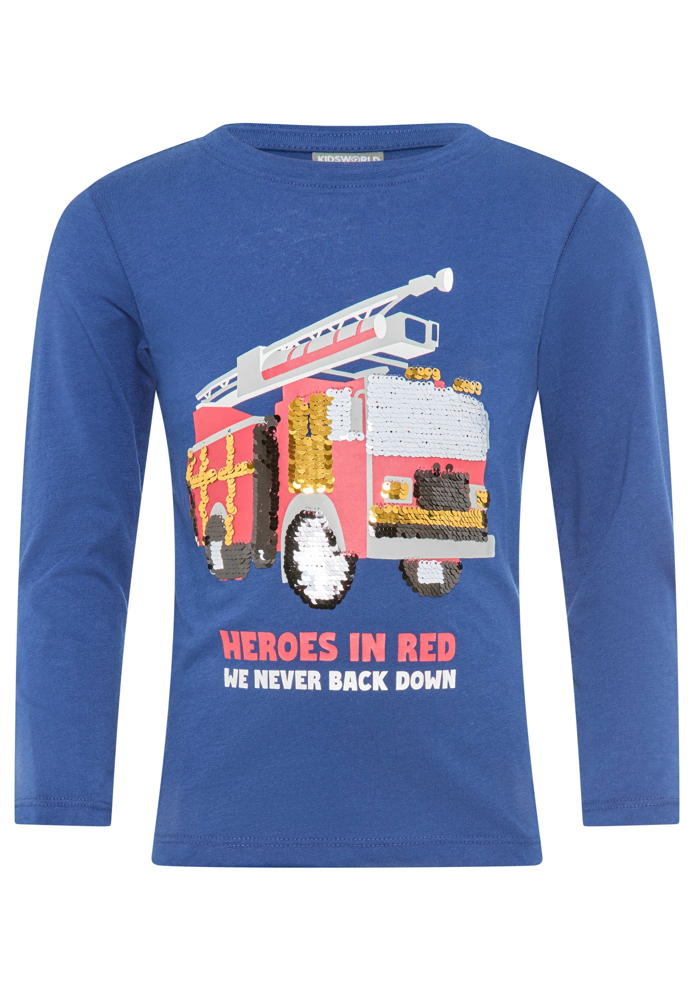 KIDSWORLD Langarmshirt »Feuerwehr Pailletten Shirt«, Feuerwehr Druck mit Pailletten