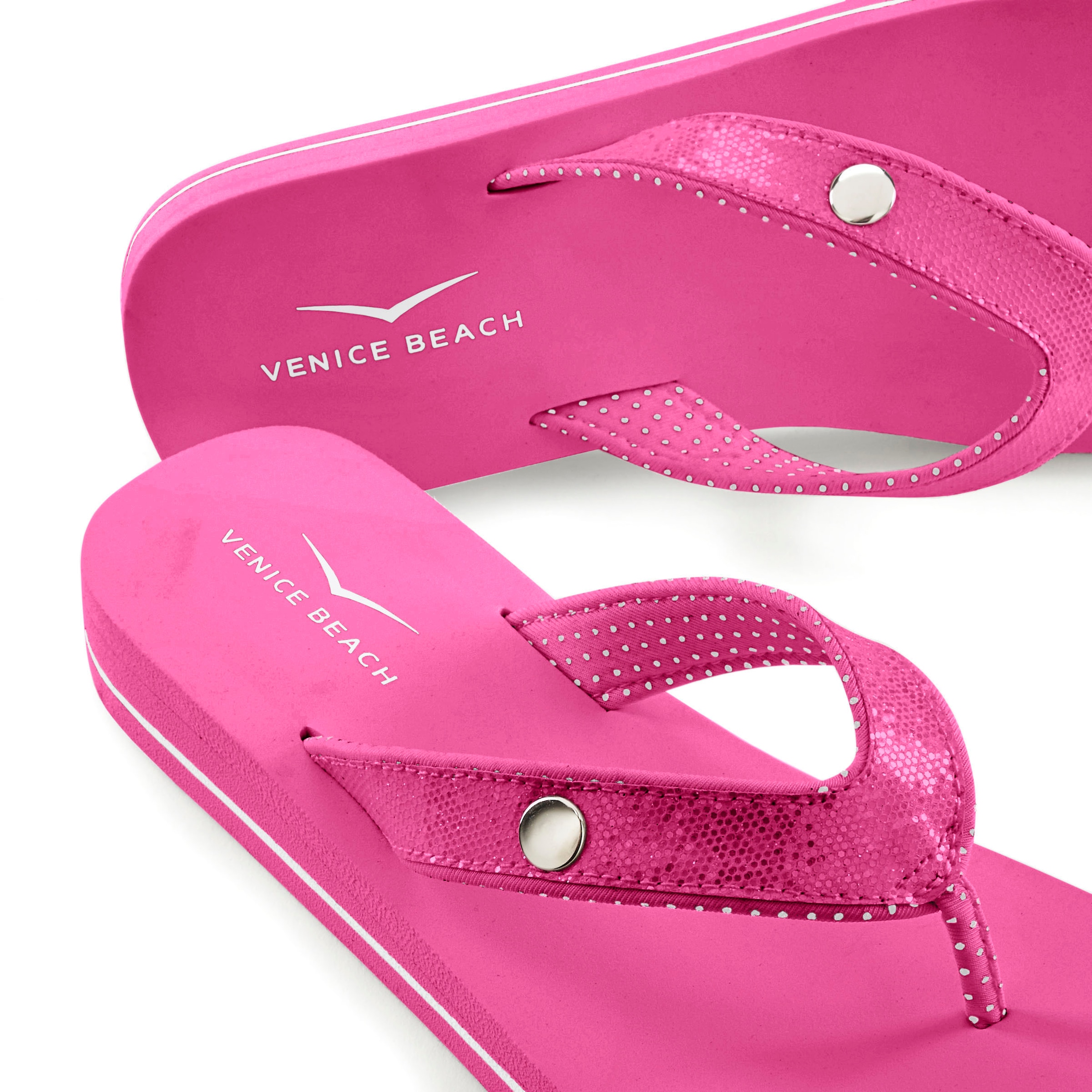 Venice Beach Badezehentrenner, Sandale, Pantolette, Badeschuh ultraleicht mit Glitzerband VEGAN