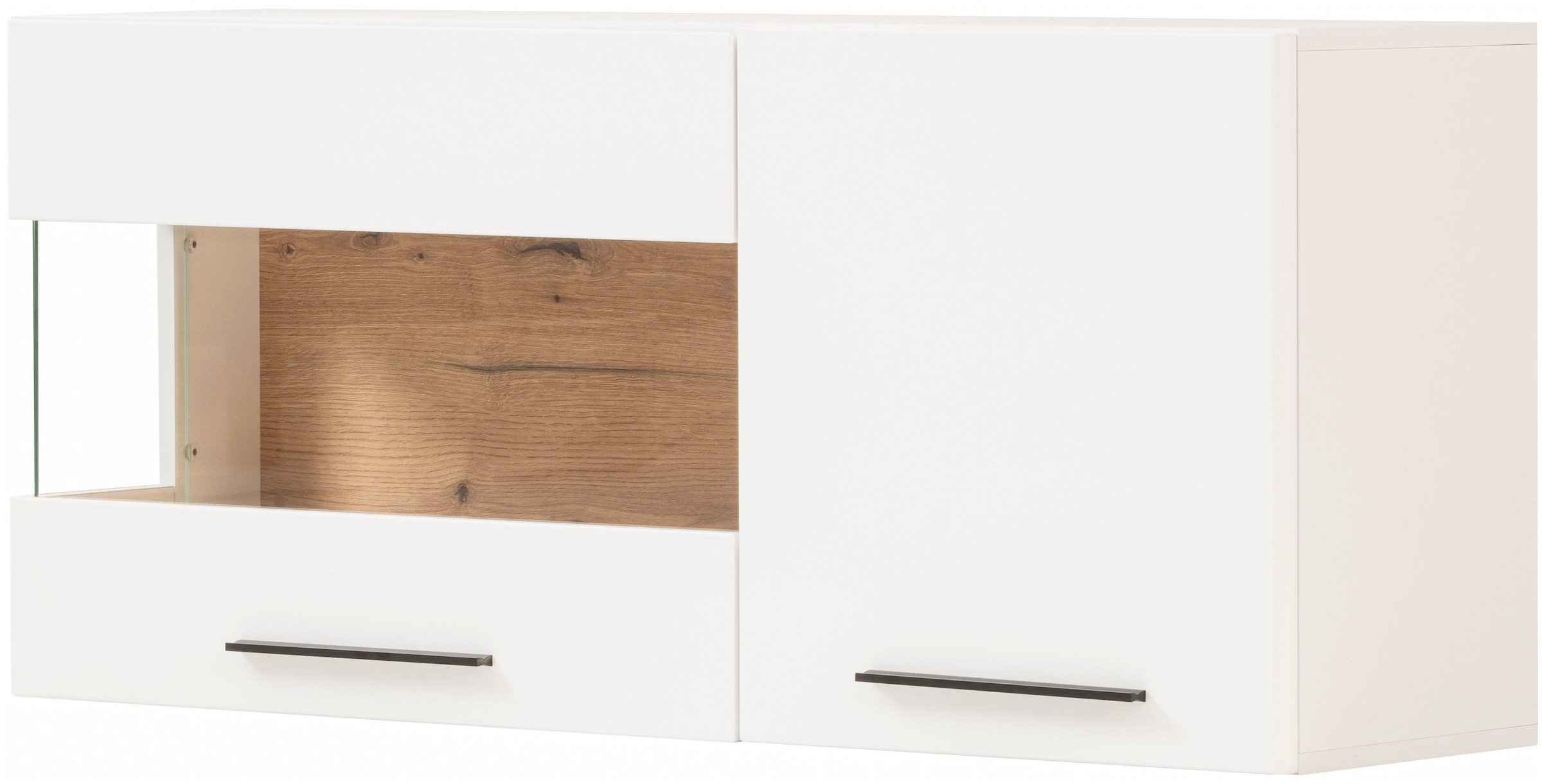 INOSIGN Hängevitrine »Salerno Hängeschrank, Glasvitrine, Weiss mit Eiche Evoke Dekor, modern.«, Metallgriffe, ausreichend Stauraum, vielseitig einsetzbar, 120cm breit