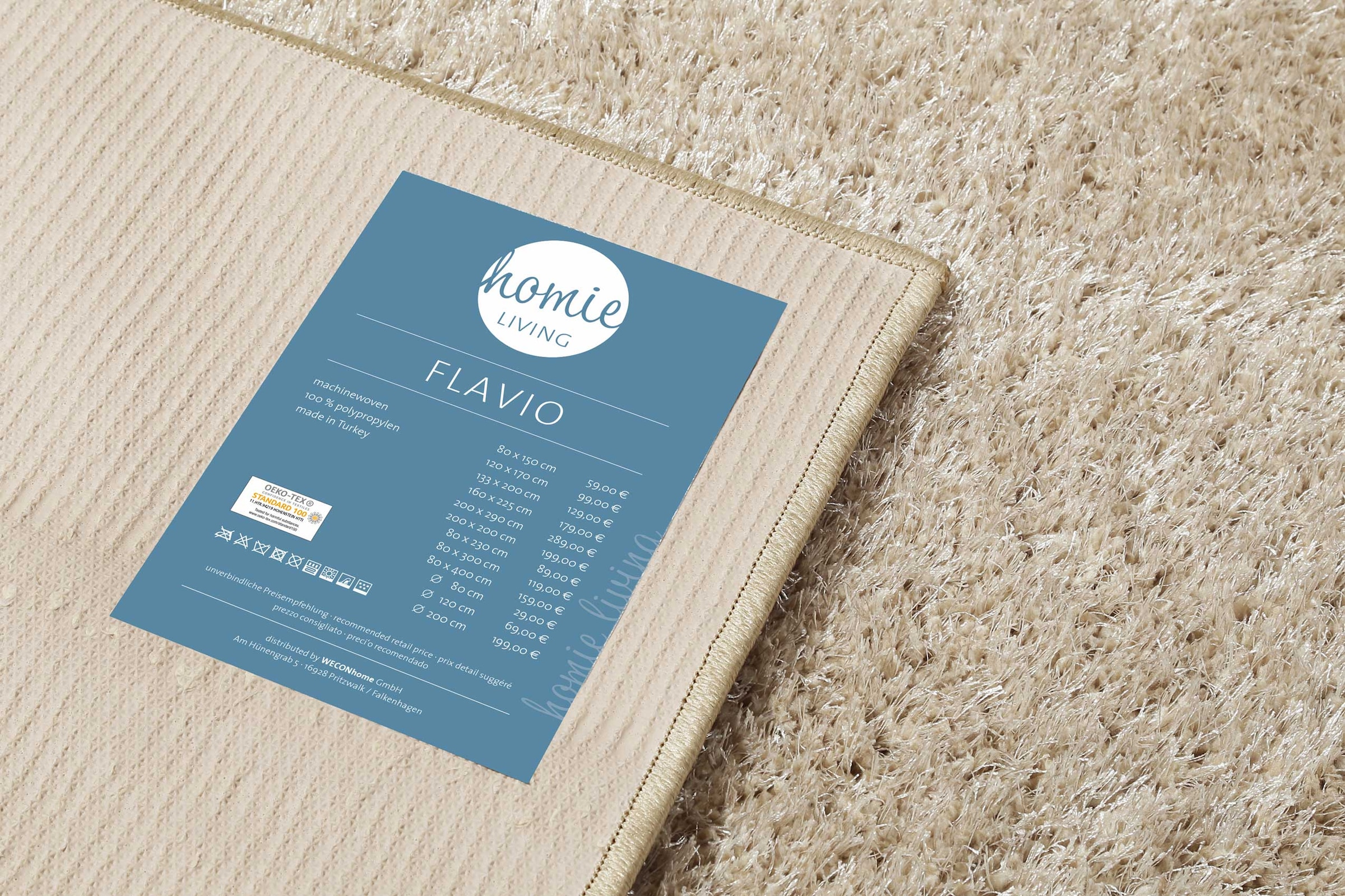 Homie Living Teppich »Flavio«, rechteckig, 30 mm Höhe, Hochflor, gewebt, weich, uni, Wohnzimmer, Schlafzimmer, waschbar