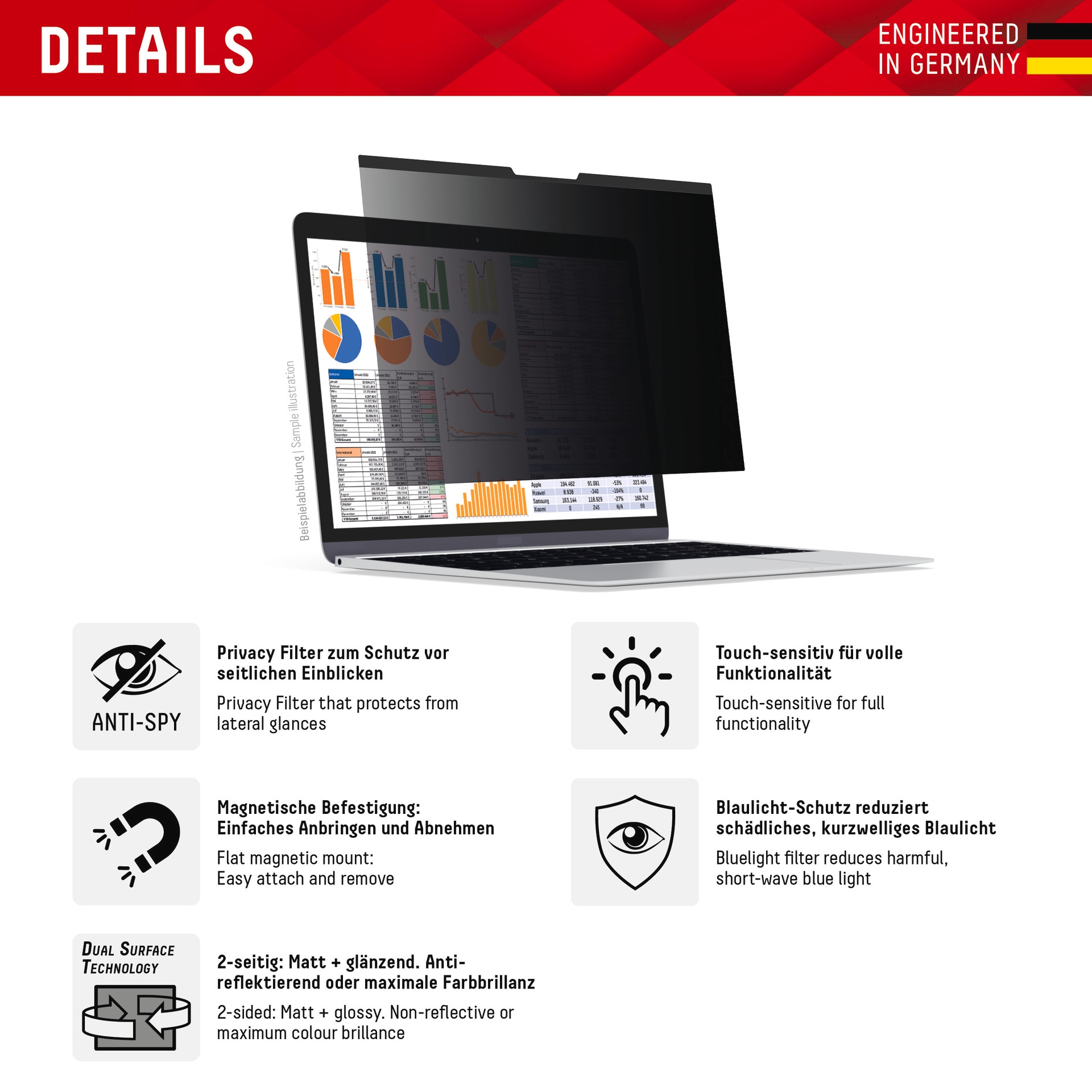 Displex Displayschutzfolie »Privacy Safe Blickschutzfilter«, für Universell für Monitore mit 27 (16:10), Blickschutzfolie, Schutzfolie, Bildschirmschutz, kratz- & stossfest