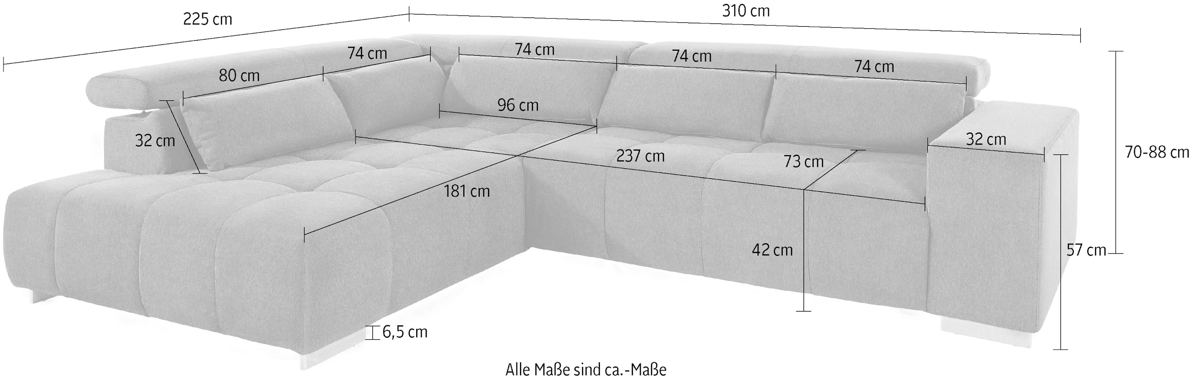 COTTA Ecksofa »Orion L-Form«, mit Ottomane, inklusive verstellbarer Kopfstützen und 5 Nierenkissen