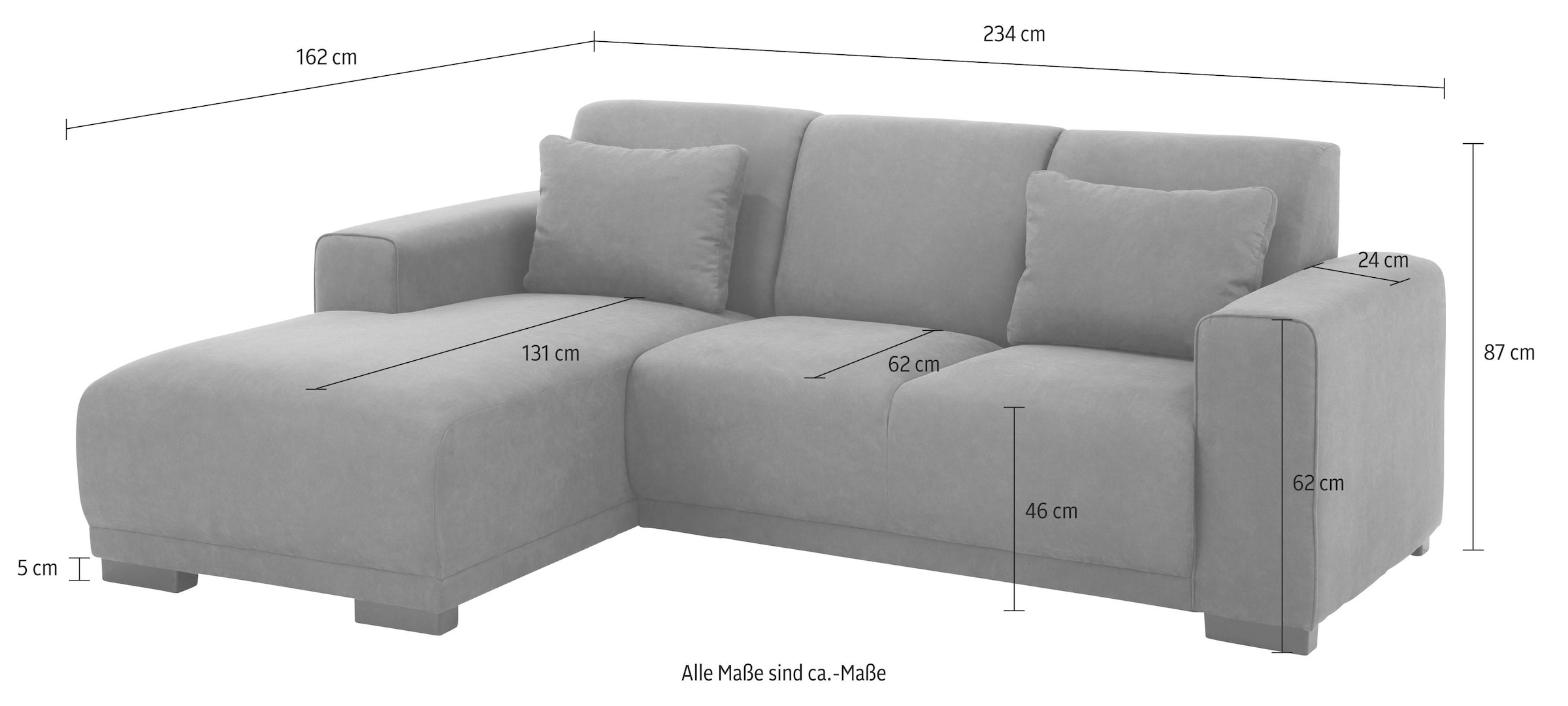 Home affaire Ecksofa »Bornholm incl. 2 Kissen, Stellmasse 234x162 cm L-Form«, Recamiere wahlweise links oder rechts bestellbar