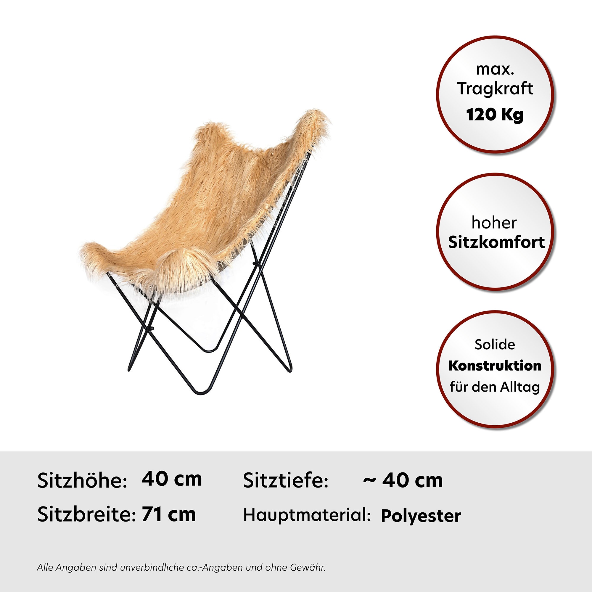 Kayoom Stuhl »Schmetterling-Stuhl Lynn 110, weicher Bezug aus Kunstfell«, 1 St., teilweise handgefertigt, für ungezwungenes Sitzen