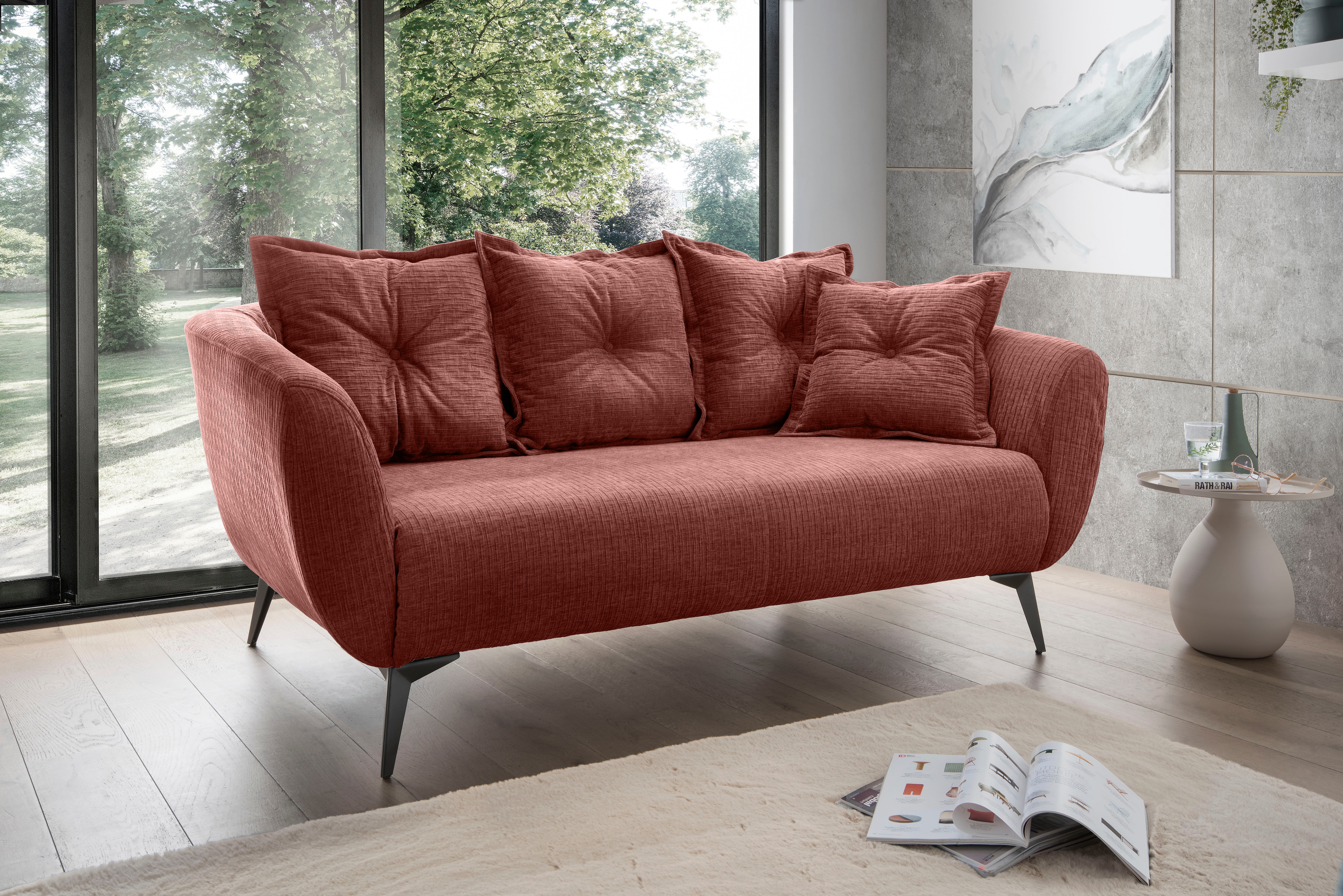 Home affaire 2,5-Sitzer "Baggio, Breite 196 cm zeitlos & elegant, bequem" schwarze Metallfüsse