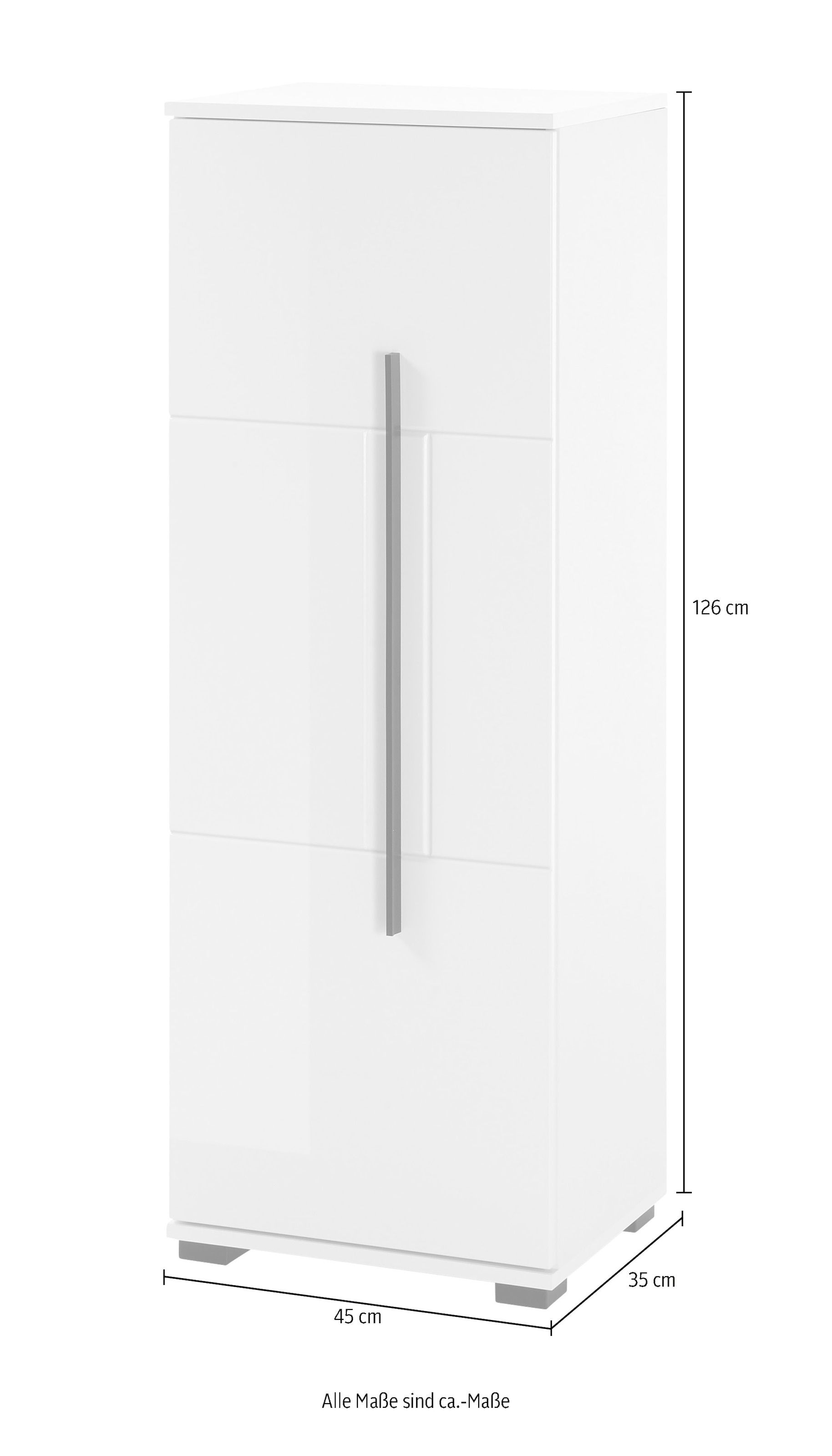 INOSIGN Midischrank »Cantara, Badschrank in Hochglanz Weiss, Schrank im modernen Design«, mit schwarzen Griffen, ausreichend Stauraum