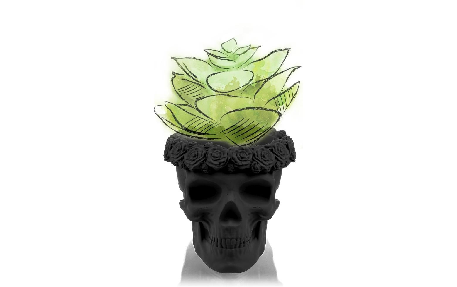 Blumentopf »Totenkopf Blumen 12 x 15 cm, Schwarz matt«