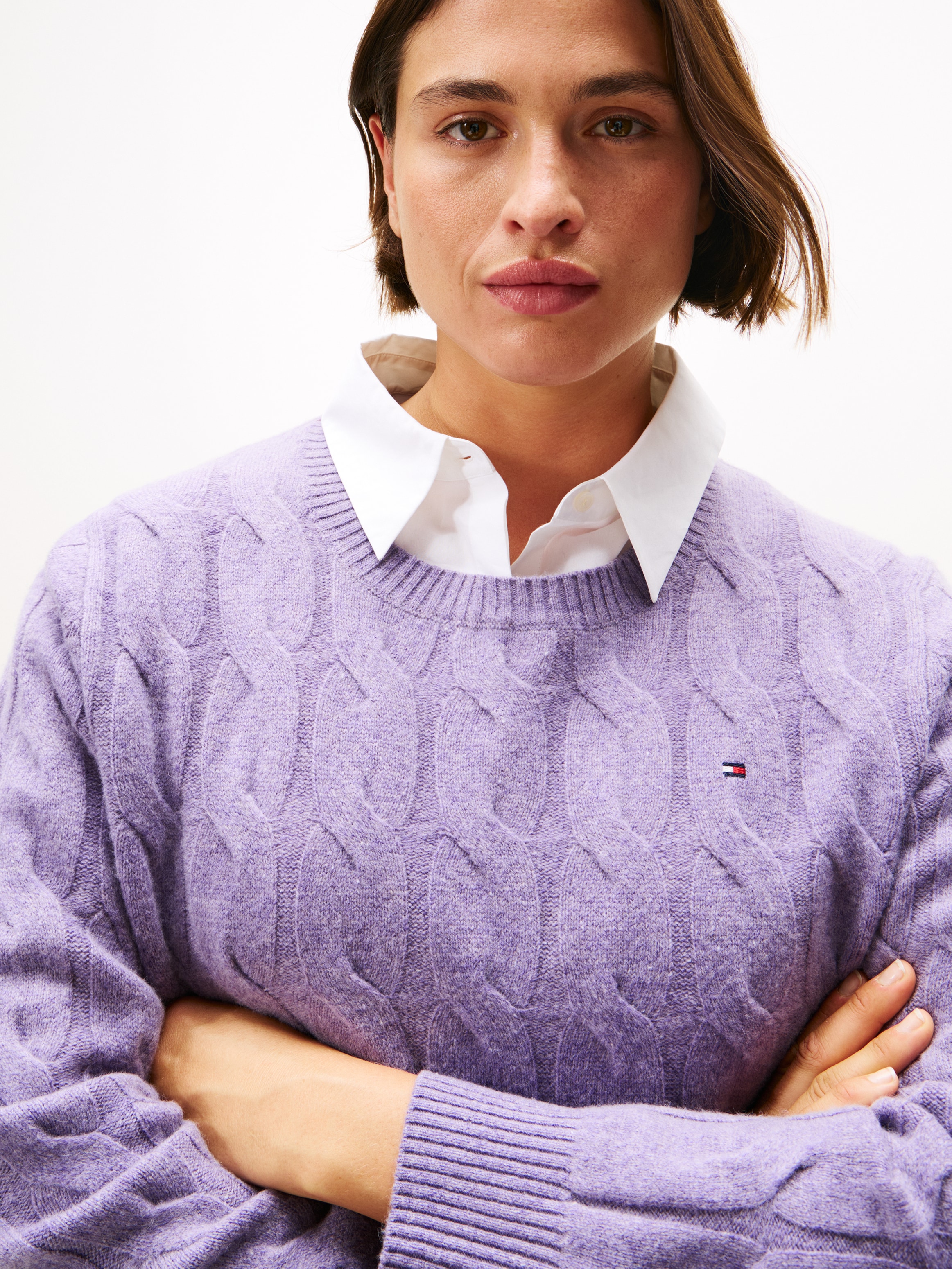 Tommy Hilfiger Curve Strickpullover »CRV SOFT WOOL CABLE C-NK LS SWT«, in grossen Grössen, mit Zopfmuster, aus reiner Wolle