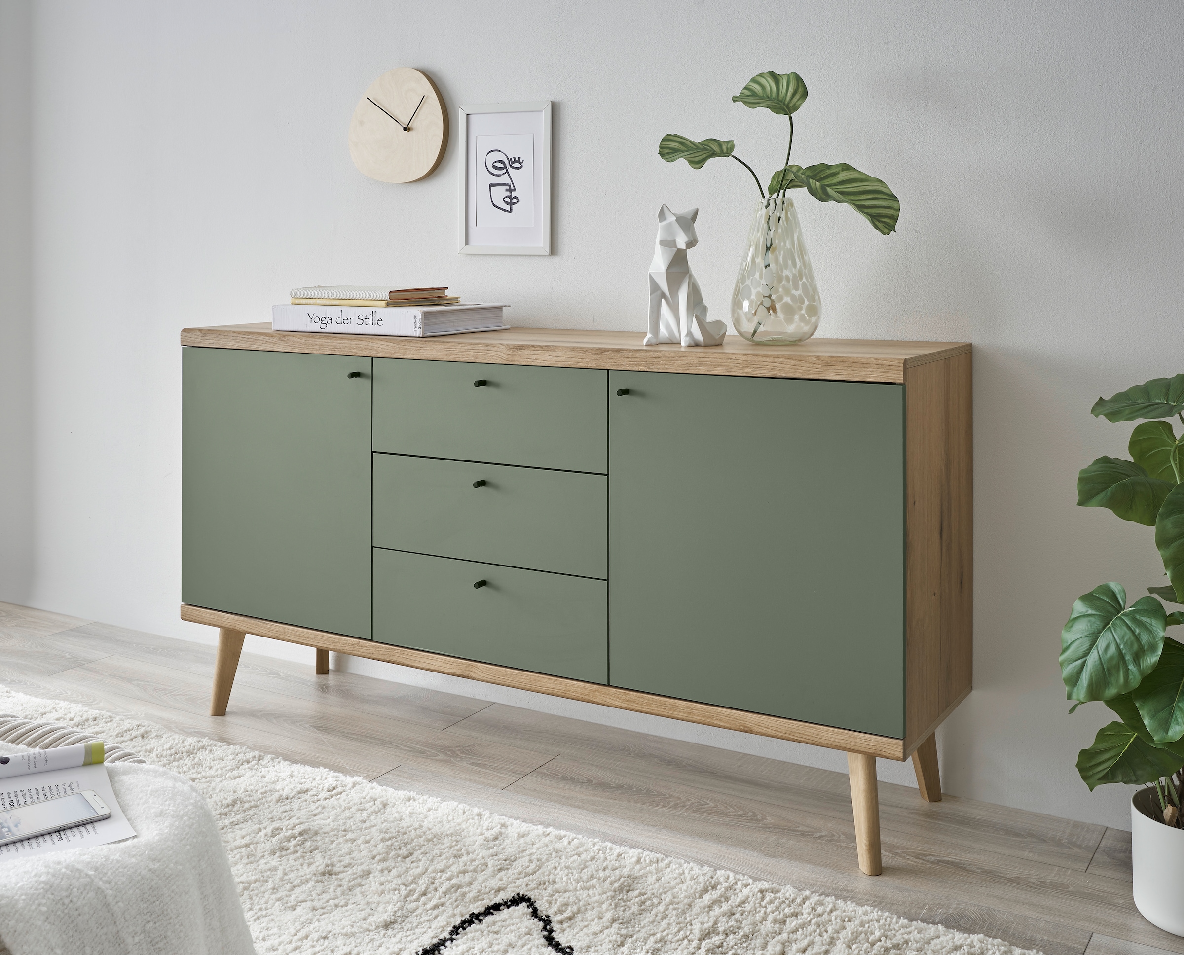 Sideboard »MAVAS«, in moderner Trendfarbe, Griffe aus Metall (Schwarz), Breite 160 cm