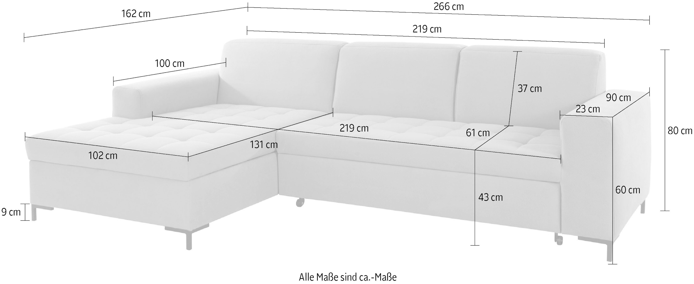 GOODproduct Ecksofa »Grazzo, zeitlos & elegant, moderne Sitzheftung, Breite 266cm, L-Form«, hochwertige Stoffe aus recyceltem Material, Steppung im Sitzbereich