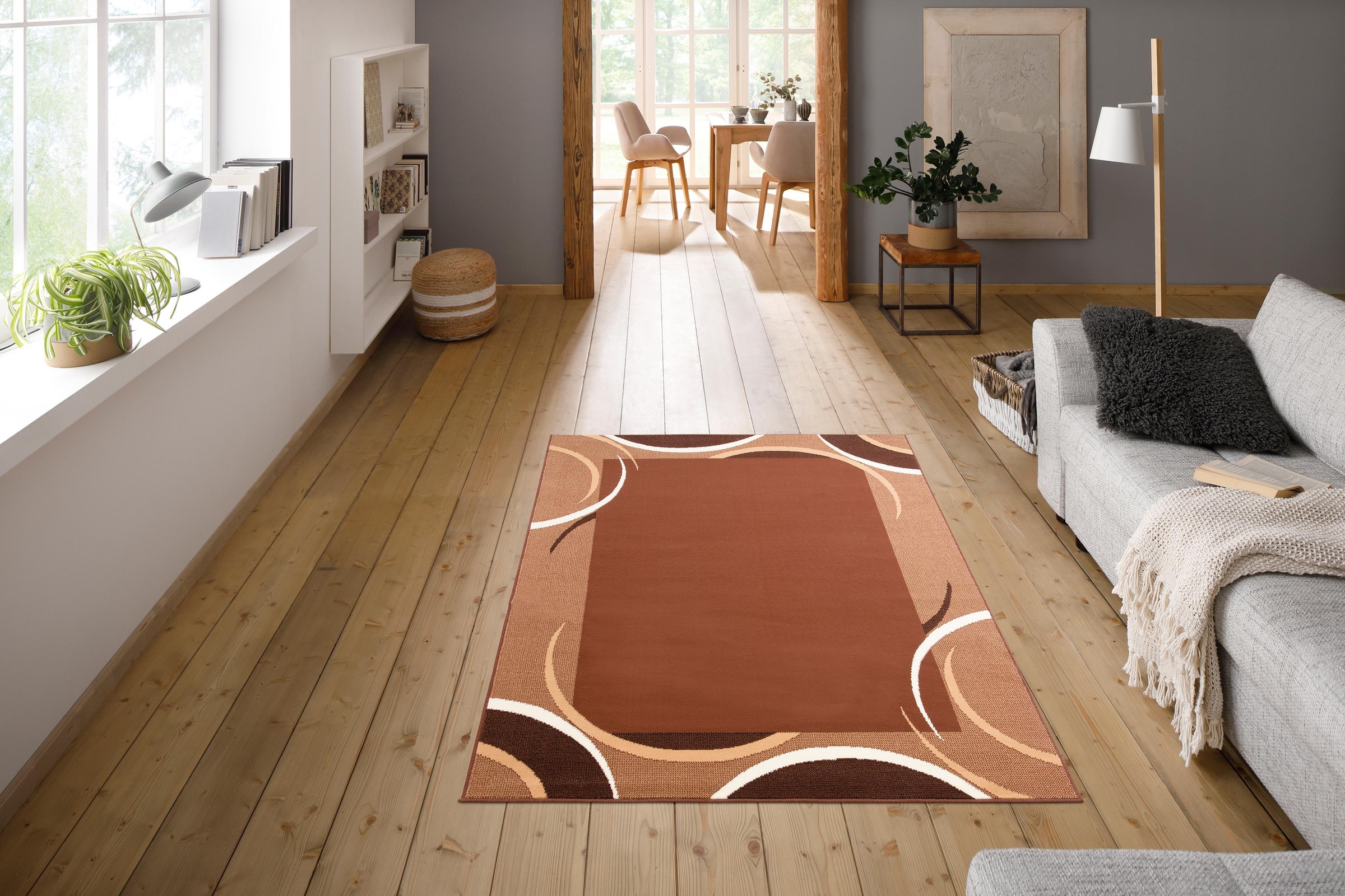 my home Teppich »Noah«, rechteckig, 7 mm Höhe, weiche Haptik, Teppich mit Bordüre, Kurzflor, verspieltes Design