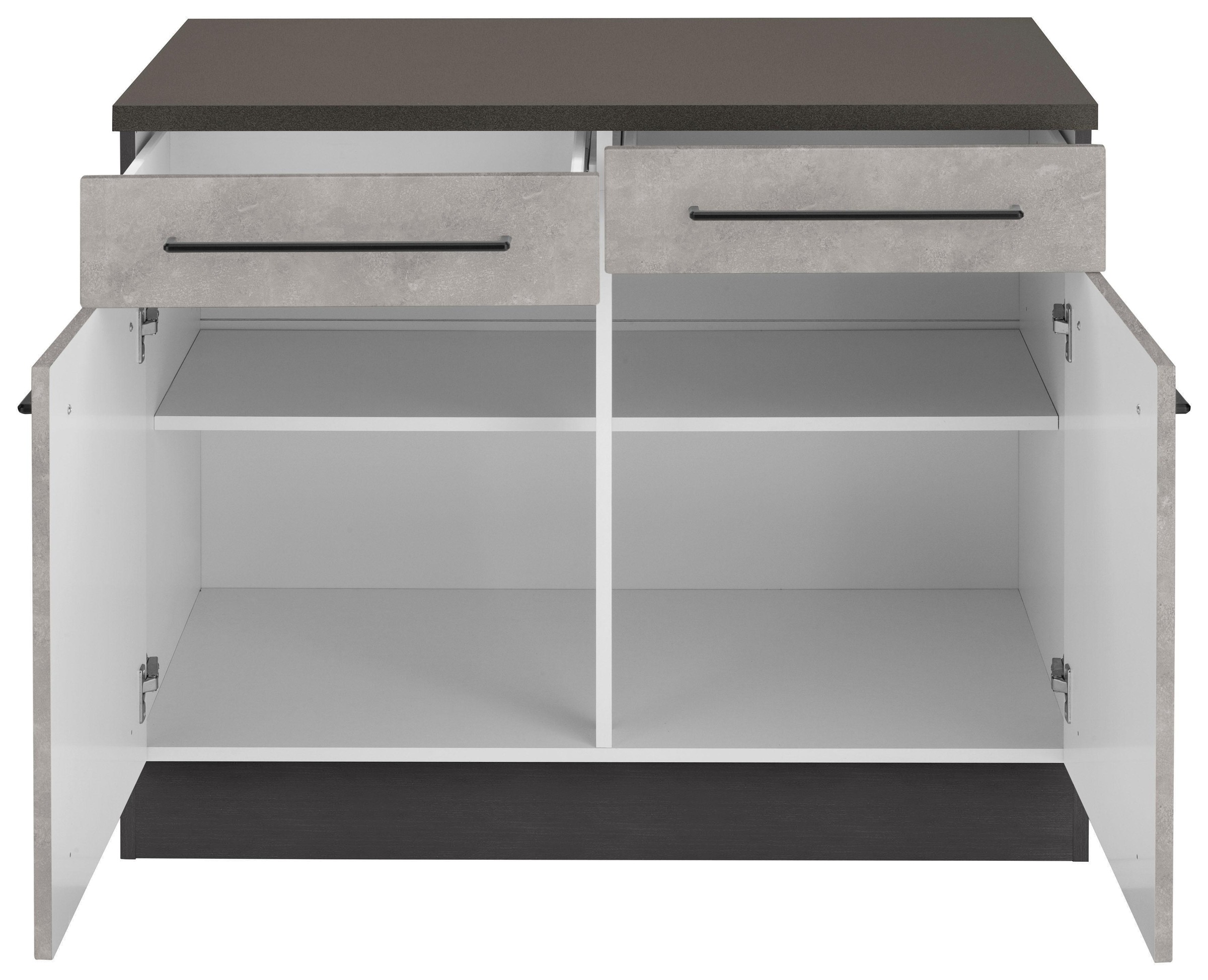 KOCHSTATION Unterschrank »KS-Tulsa«, 100 cm breit, 2 Schubkästen, 2 Türen, schwarzer Metallgriff, MDF Front