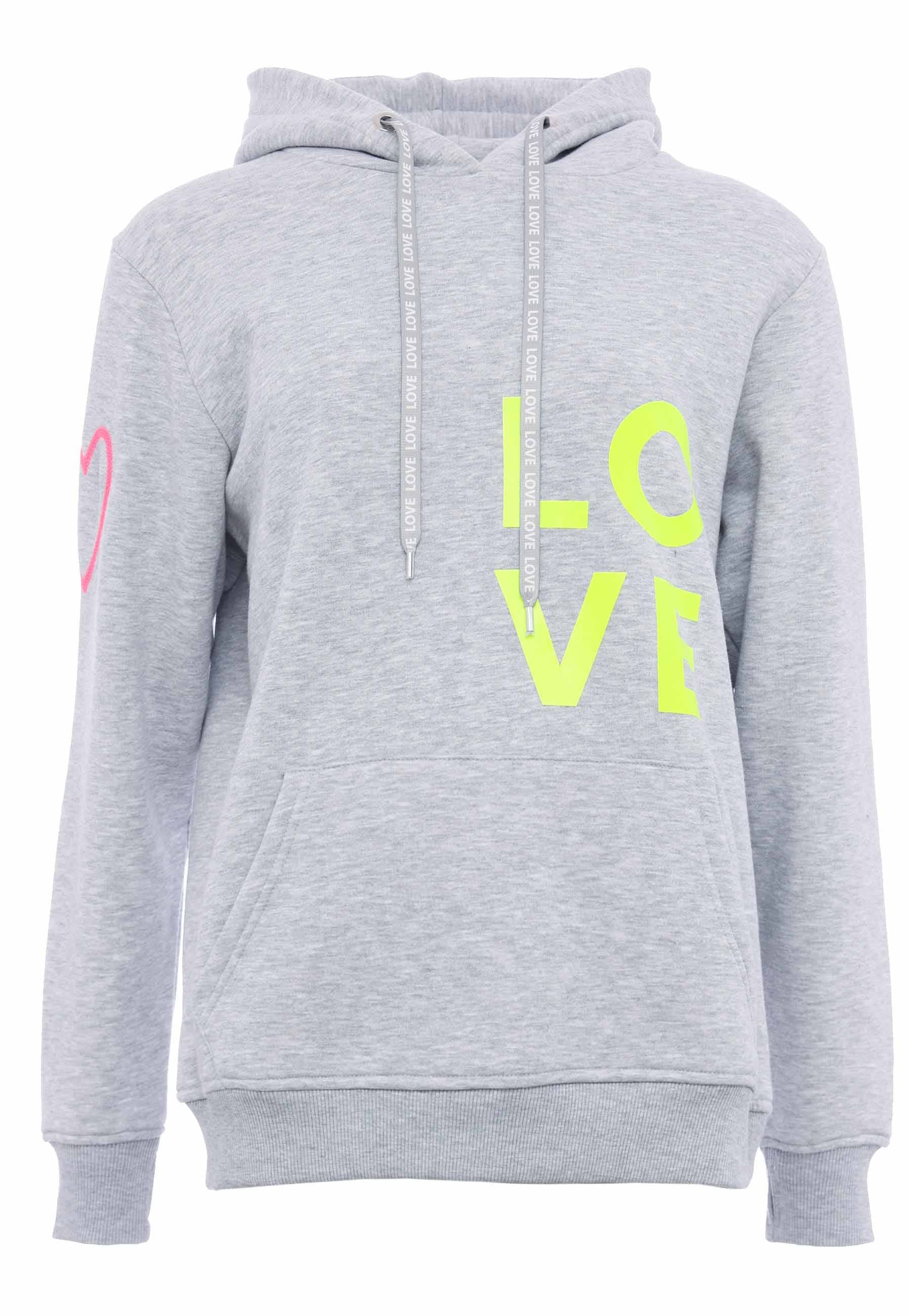 Zwillingsherz Kapuzensweatshirt, mit gesticktem Neon Herz am Ärmel und "Love" Schriftzug auf Kordel