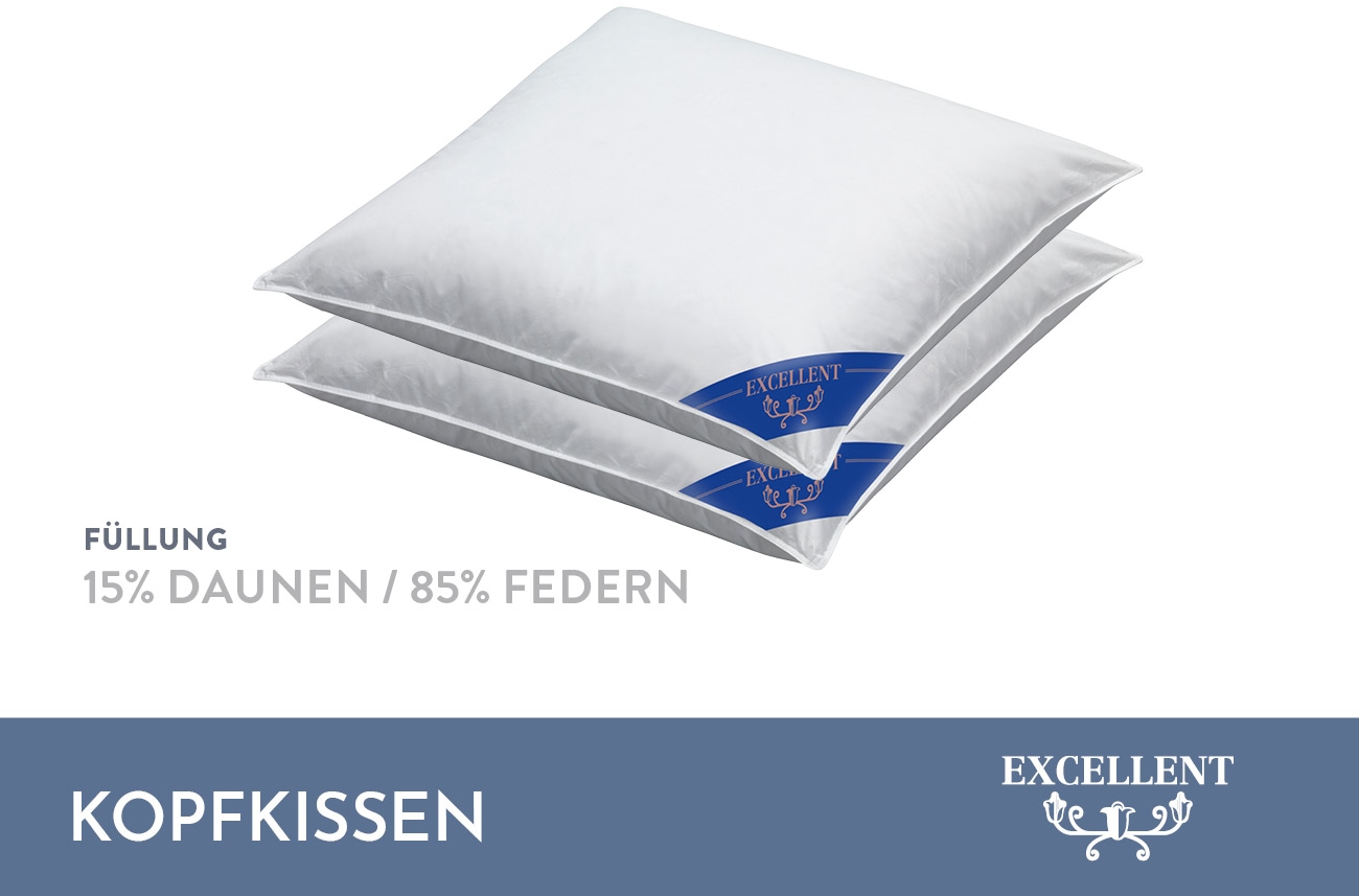 Excellent Federkopfkissen »Venedig Kissen in 6 Grössen erhältlich und im Spar Set!«, Füllung: 85% Federn, 15% Daunen, Bezug: 100% Baumwolle, (2 St.), Kopfkissen 40x40, 40x80, 80x80, allergiker geeignet (Hausstaub)