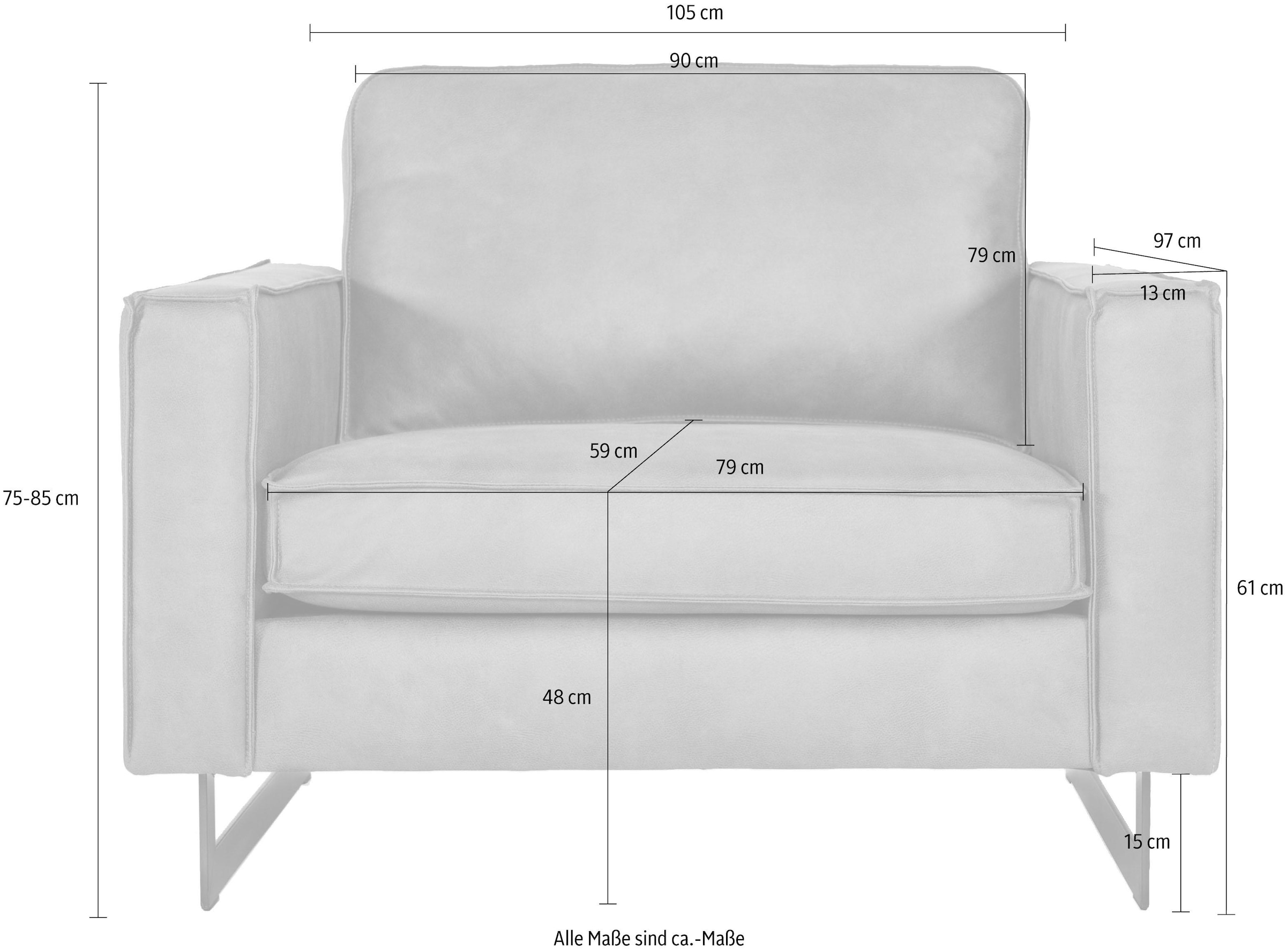 Places of Style Loveseat »Pinto 105 cm, Cord, Chenille, Lederoptik«, mit Keder, Metallfüssen und auch in Cord Bezug erhältlich