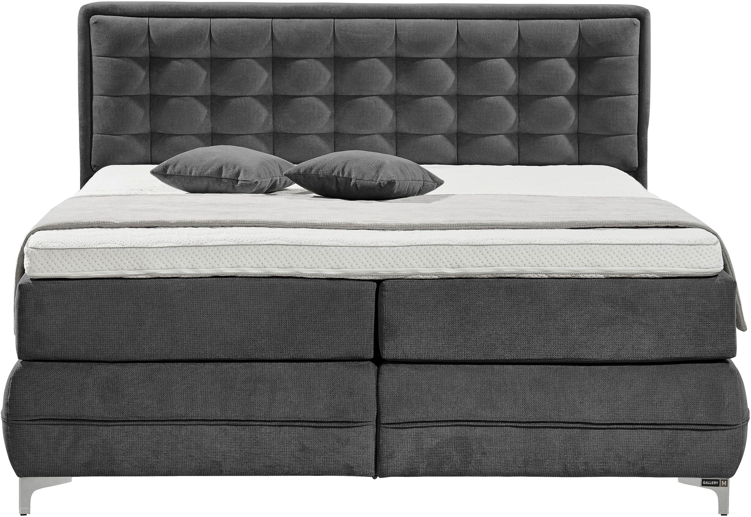 Musterring Boxspringbett »Dubai«, Winkelfuss in Chrom, 3 Härtegrade, Kopfteil in Kassettensteppung