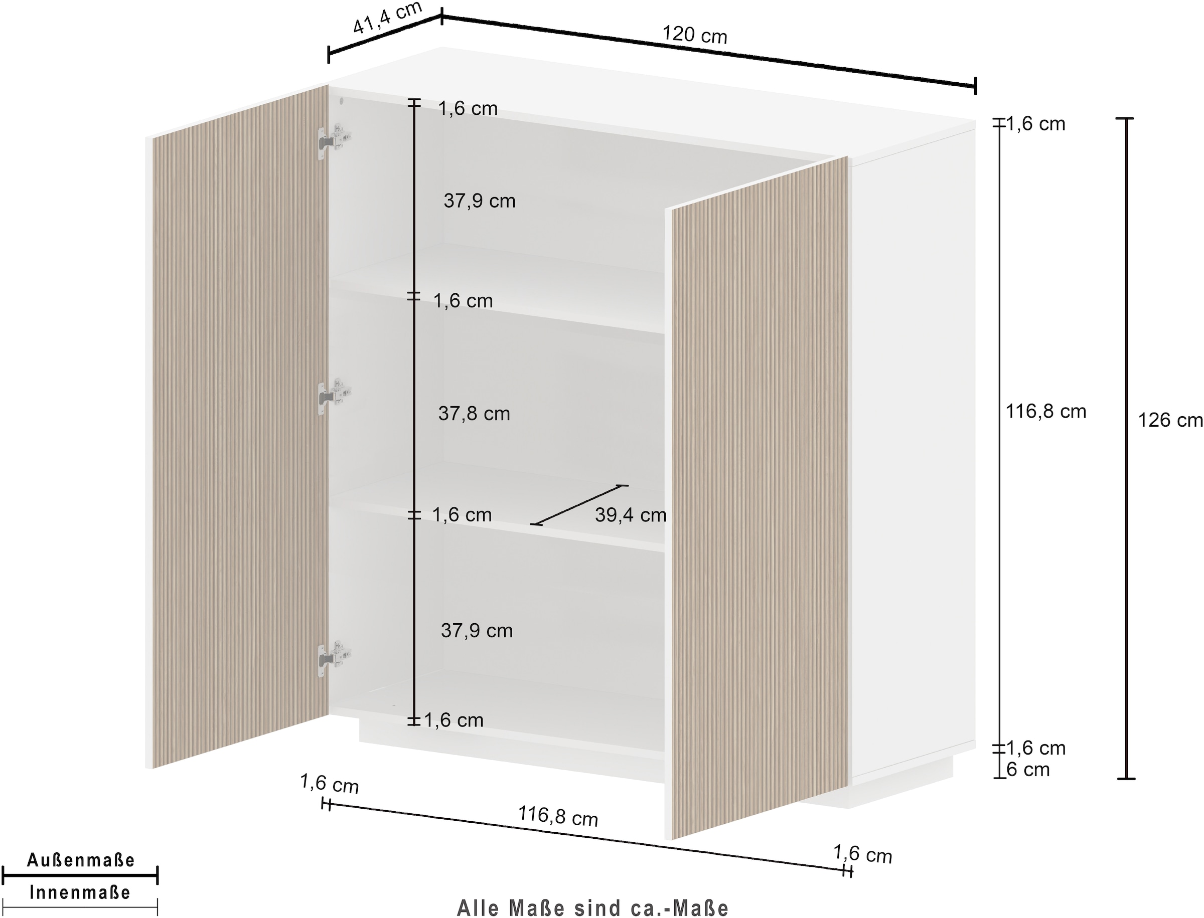 INOSIGN Highboard »Vega,Highboard,Kommode,120 cm«, mit 2 Türen,Fronten mit Rillen-Optik