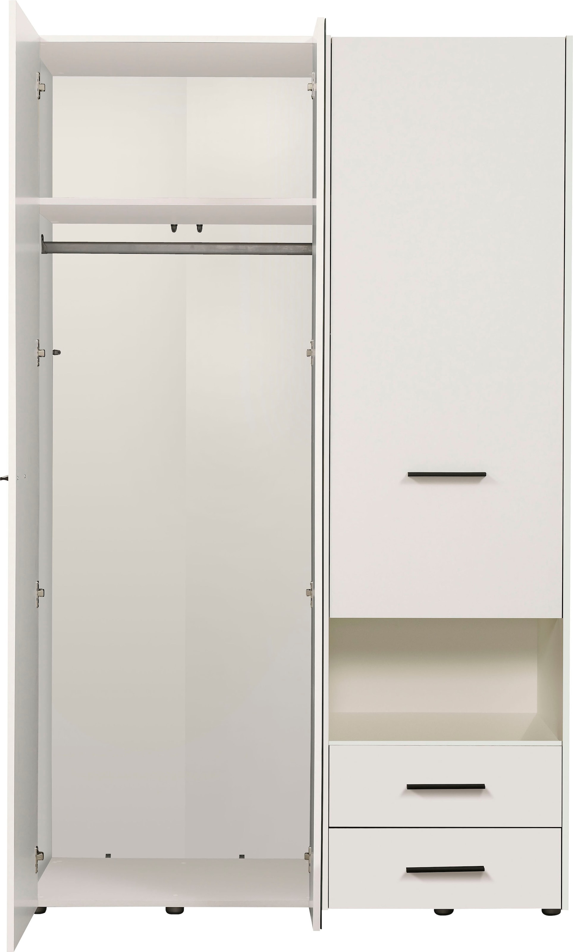 INOSIGN Kleiderschrank »Leon, FSC® -zertifiziertem Holzwerkstoff«, mit Spiegel, Innenausstattung und 2 Schubladen, 127,5x55x205,5cm