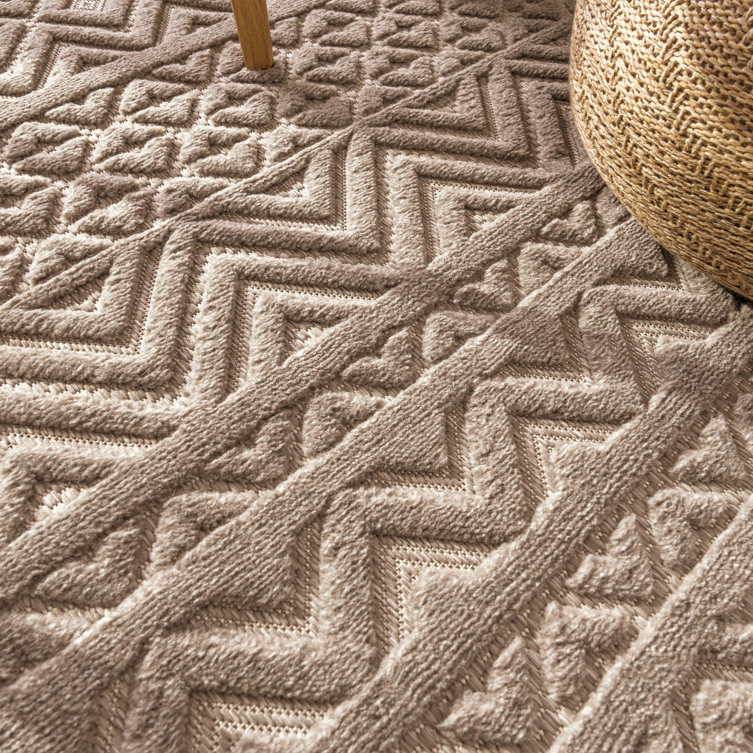 Paco Home Teppich »Livorno 673«, rechteckig, 14 mm Höhe, Uni-Farben, Scandi, Rauten Muster, Hoch-Tief Effekt, Outdoor geeignet