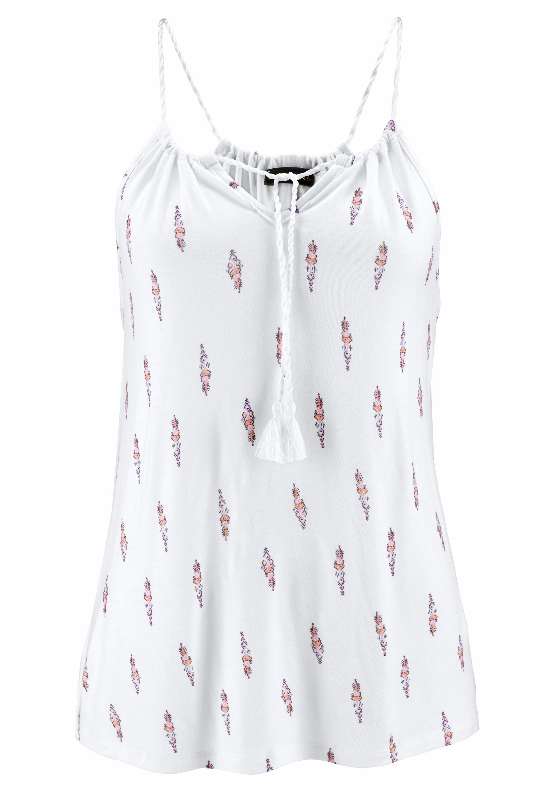 LASCANA Strandtop, mit kleinem Ornamentdruck und Kordelträgern, Spaghettiträger, Damentop