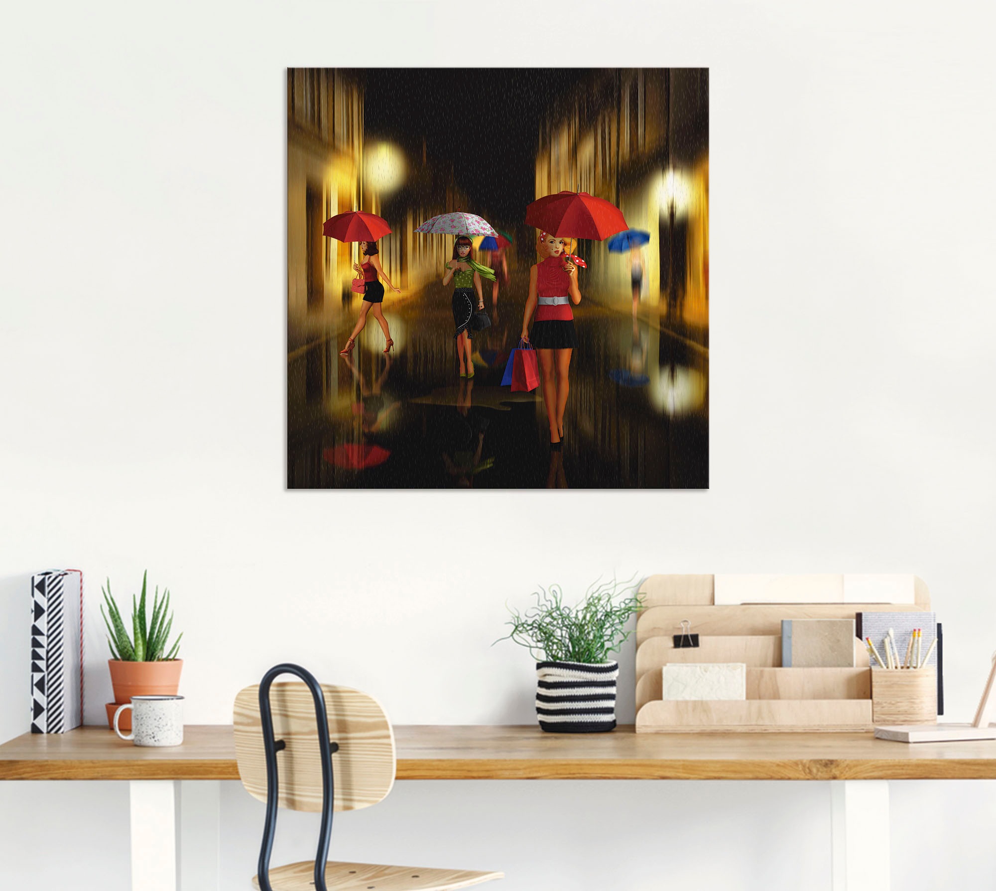 Artland Wandbild »Frauen beim Einkaufen im Regen«, Frau, (1 St.), als Alubild, Outdoorbild, Leinwandbild, Poster in verschied. Grössen