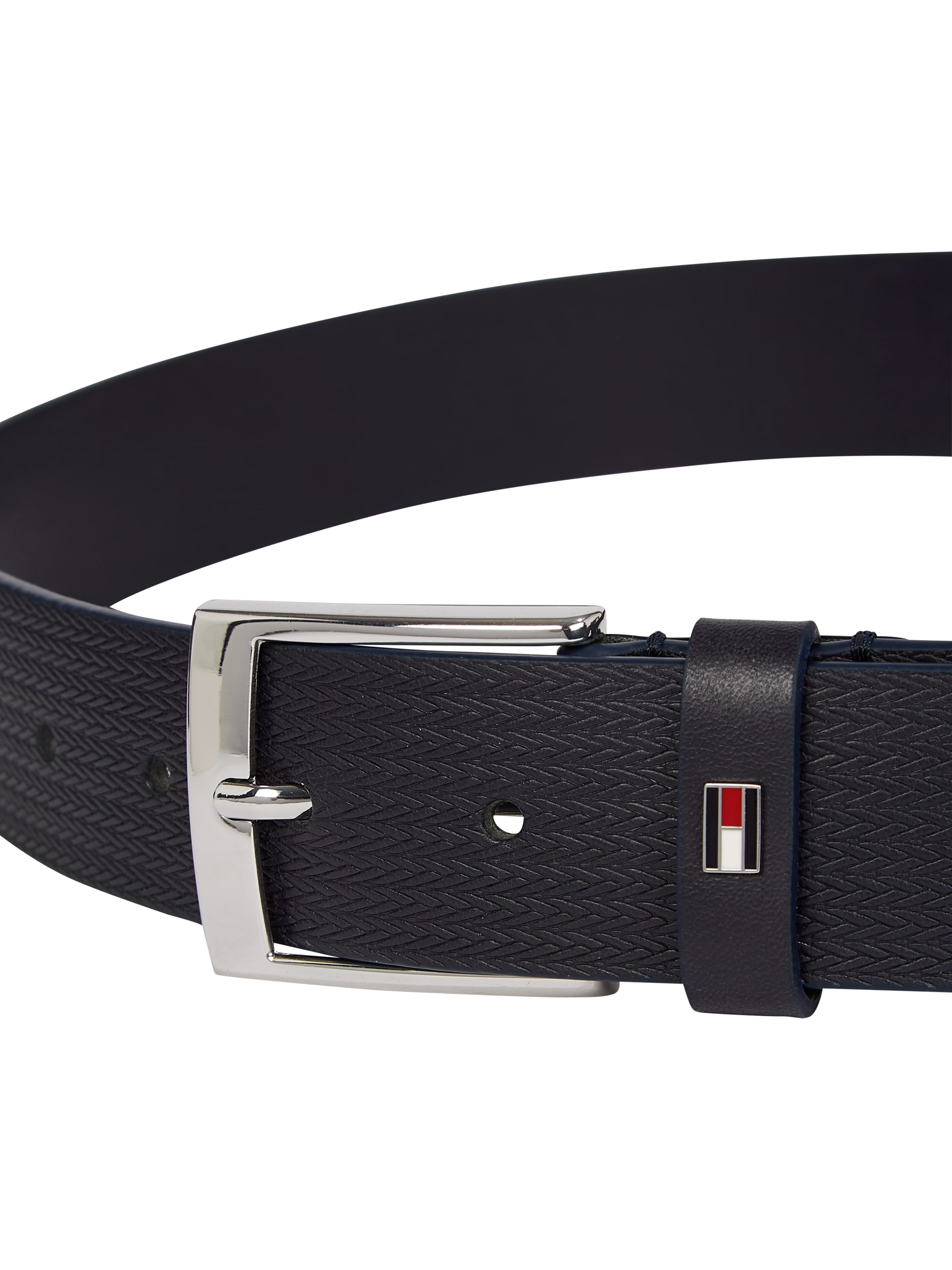 Tommy Hilfiger Ledergürtel »ADAN HERRINGBONE 3.5«, Einfachdornschliesse, Metallpatch