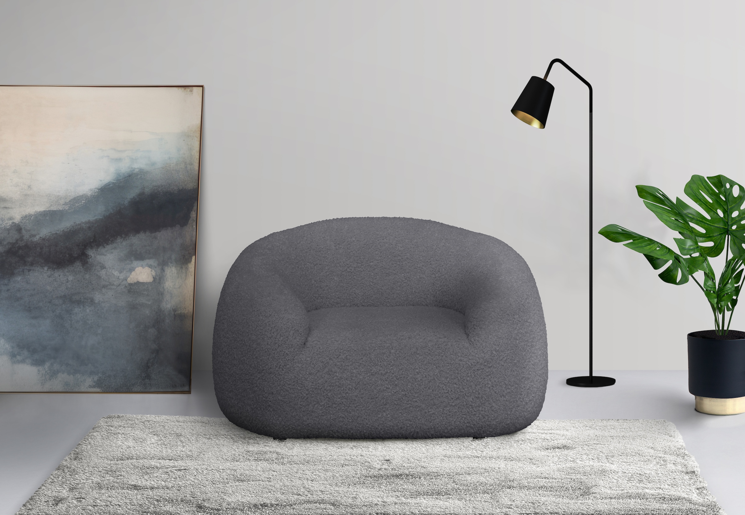 LeGer Home by Lena Gercke Sessel »YANI Relaxsessel, Loungesessel, Masse B/T/H: 127/96/76 cm«, organische Form, mit Wellenunterfederung, auch in Bouclé