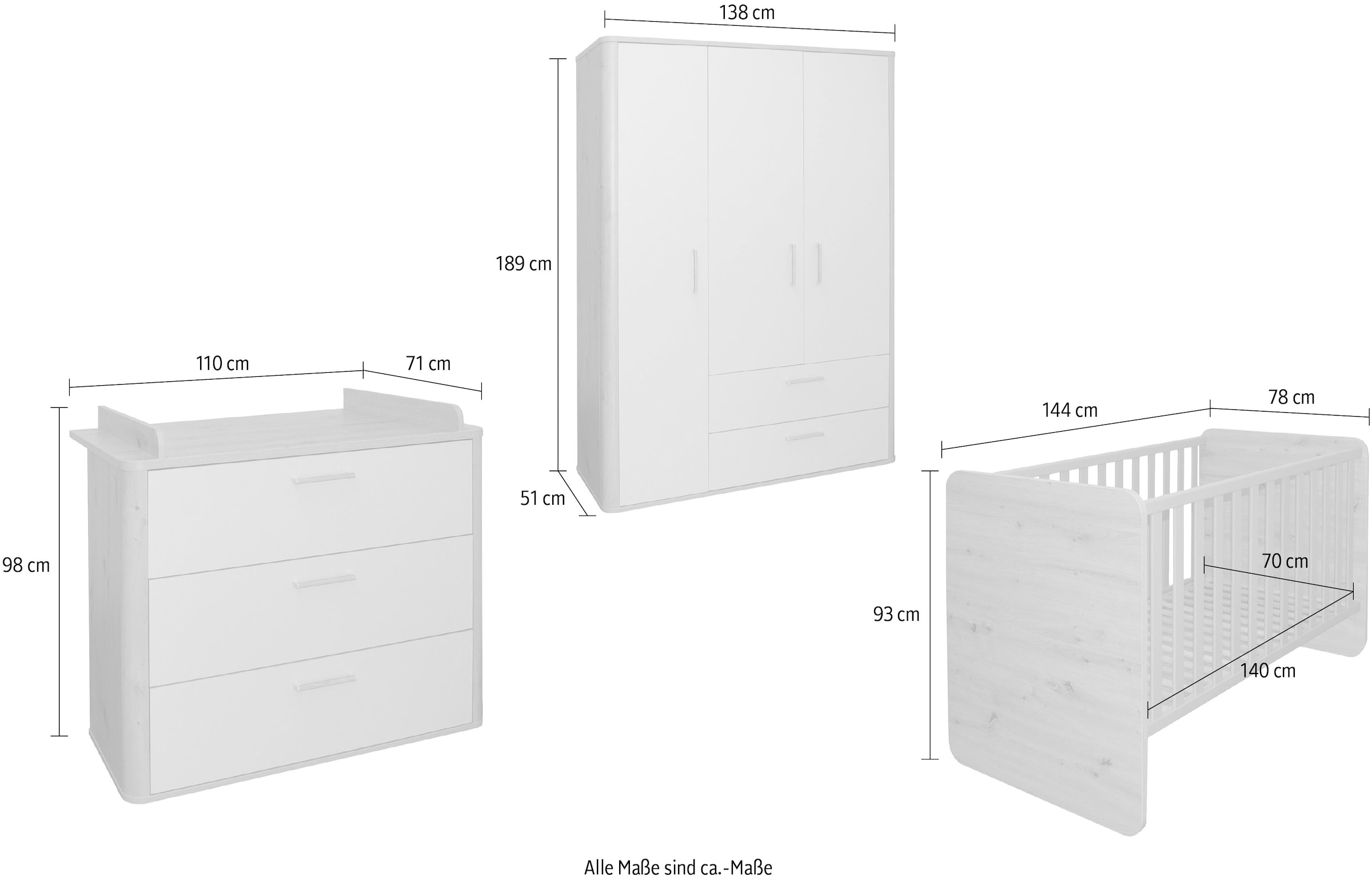 Mäusbacher Babymöbel-Set »Lilly«, (3 St., Wiko/Bett/Kleiderschrank)