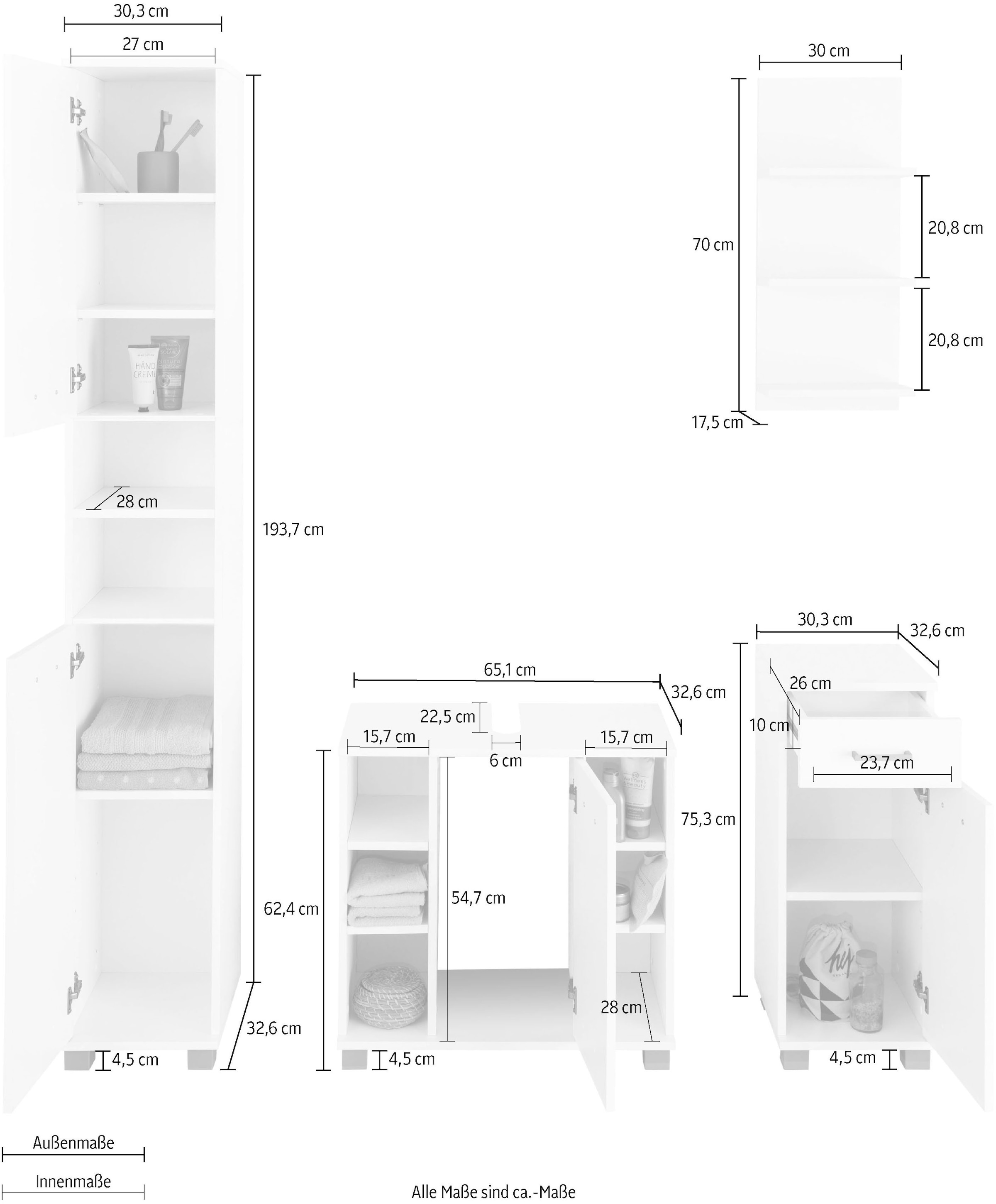 Schildmeyer Badmöbel-Set »Mobes«, (Set, 4 St.), Hochschrank,  Waschbeckenunterschrank, Unterschrank und Wandregal online bestellen |  Jelmoli-Versand