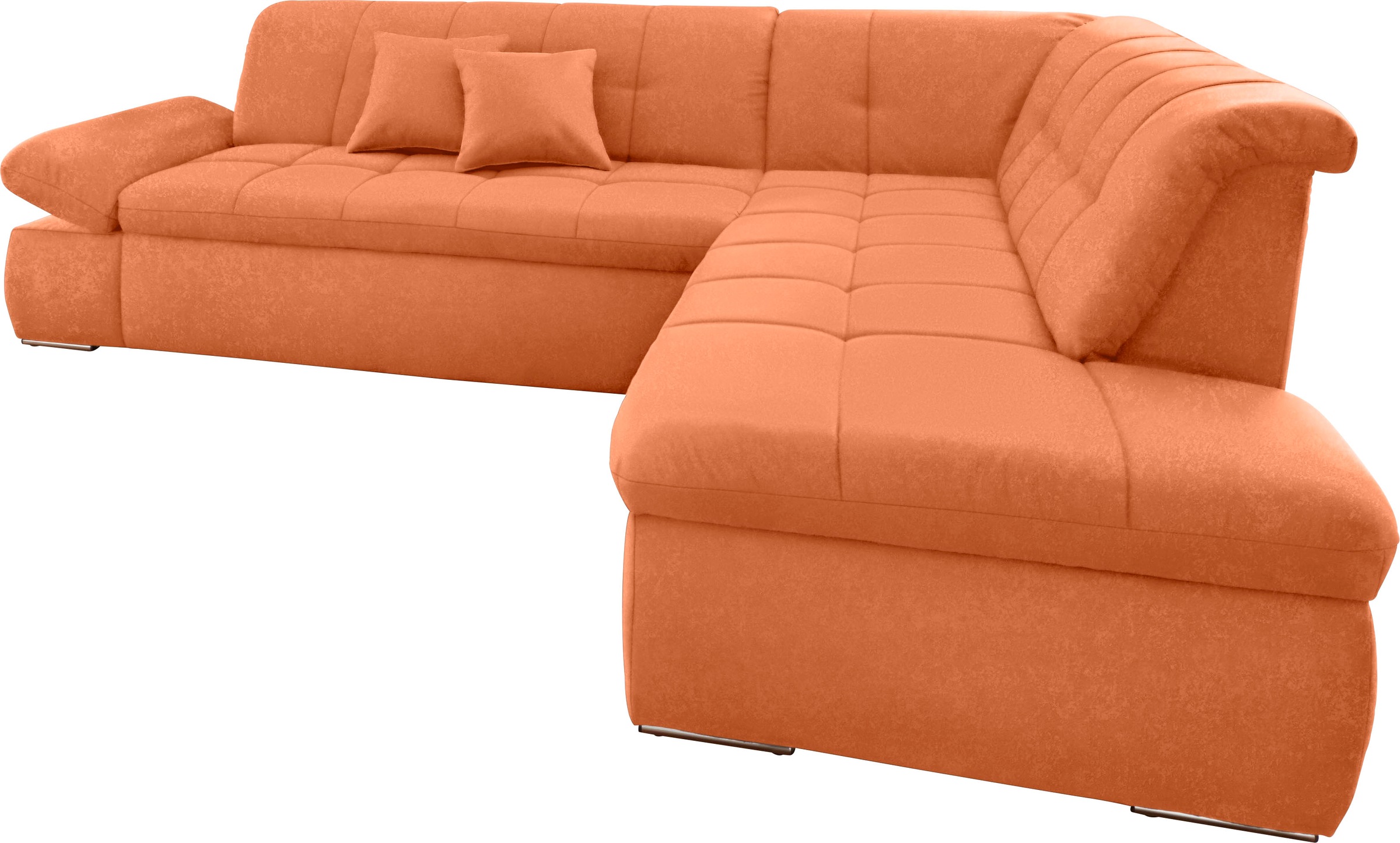 DOMO collection Ecksofa »NMoric incl. Zierkissen B/T/H: 273/216/80 cm L-Form«, Ottomanen-Abschluss, wahlweise mit Bettfunktion und Armlehnverstellung