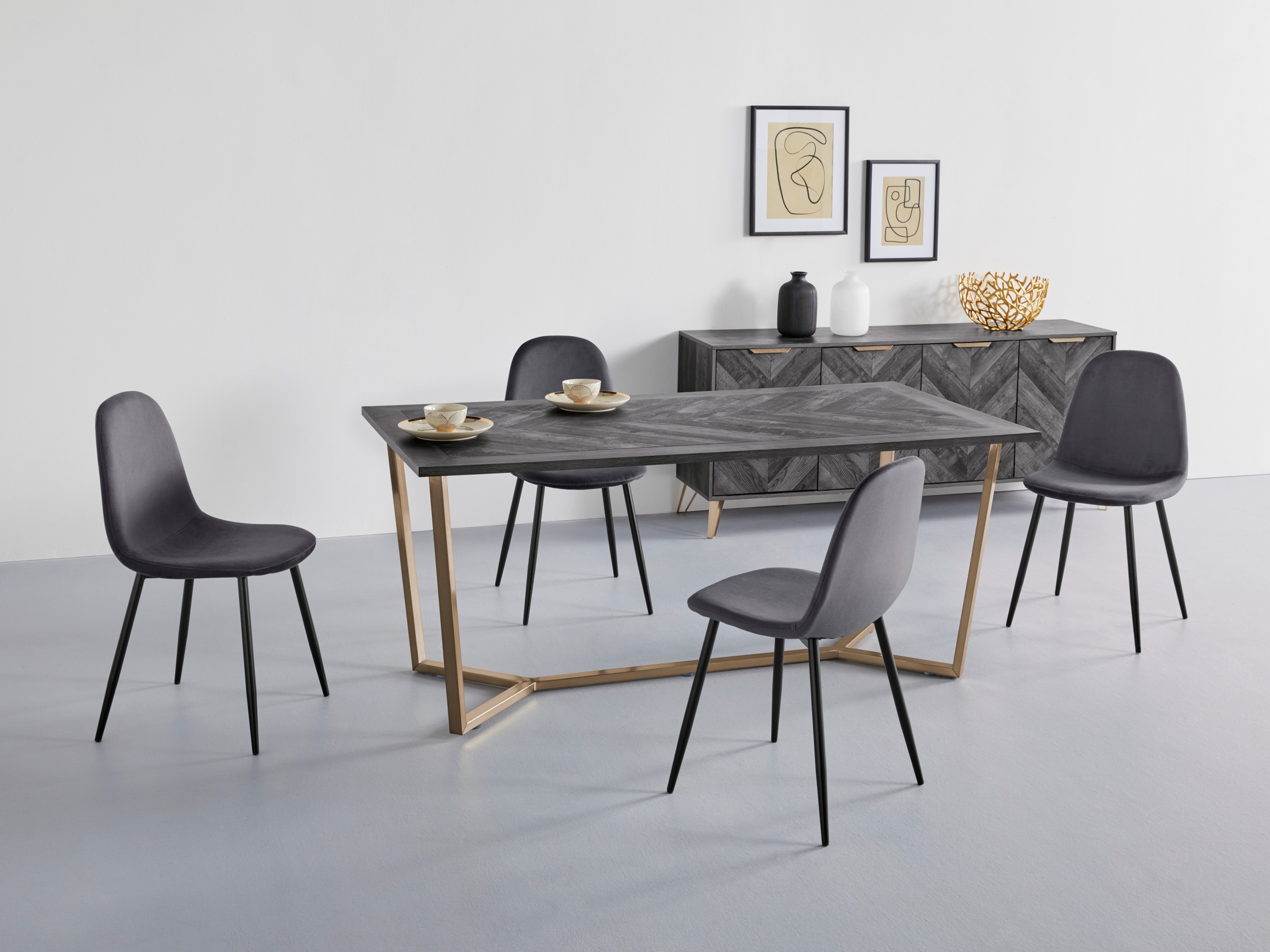 Leonique Sideboard »Nanterie«, Kommode mit Fischgrätenmuster, Breite 176,5 cm
