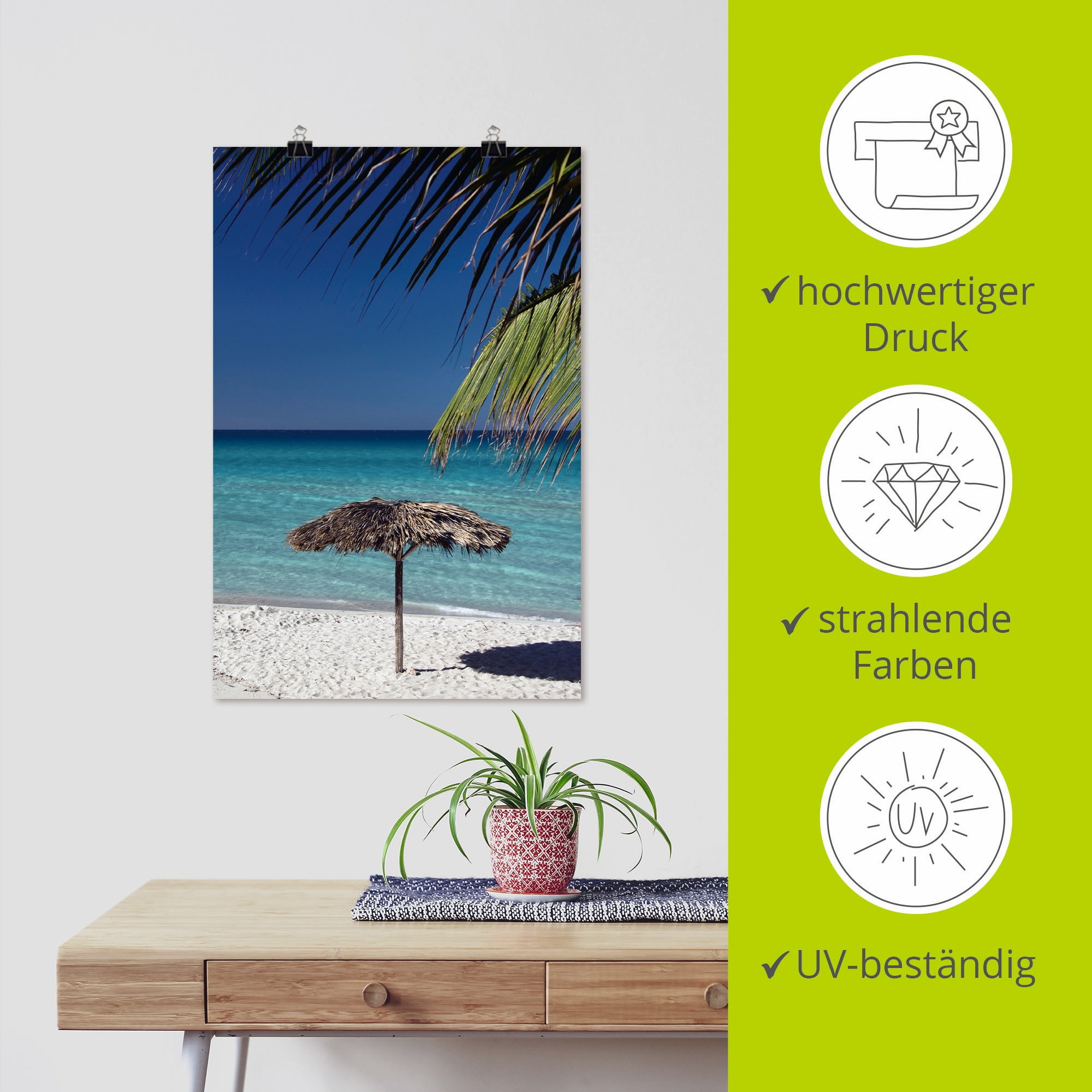 Artland Poster »Sonnenschirm am Strand«, Amerika, (1 St.), als Alubild, Leinwandbild, Wandaufkleber oder Poster in versch. Grössen