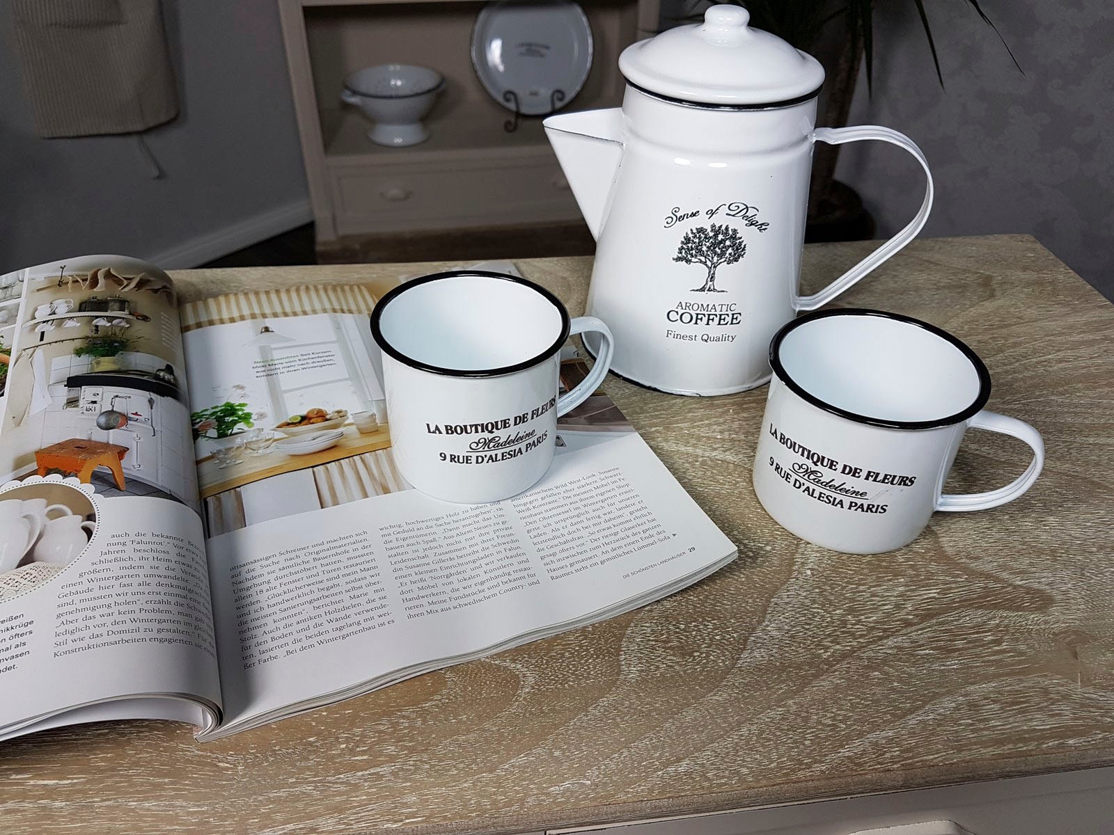Ambiente Haus Tasse »Becher DE FLEUR aus Emaille in Antikweiss«, (1 tlg.)