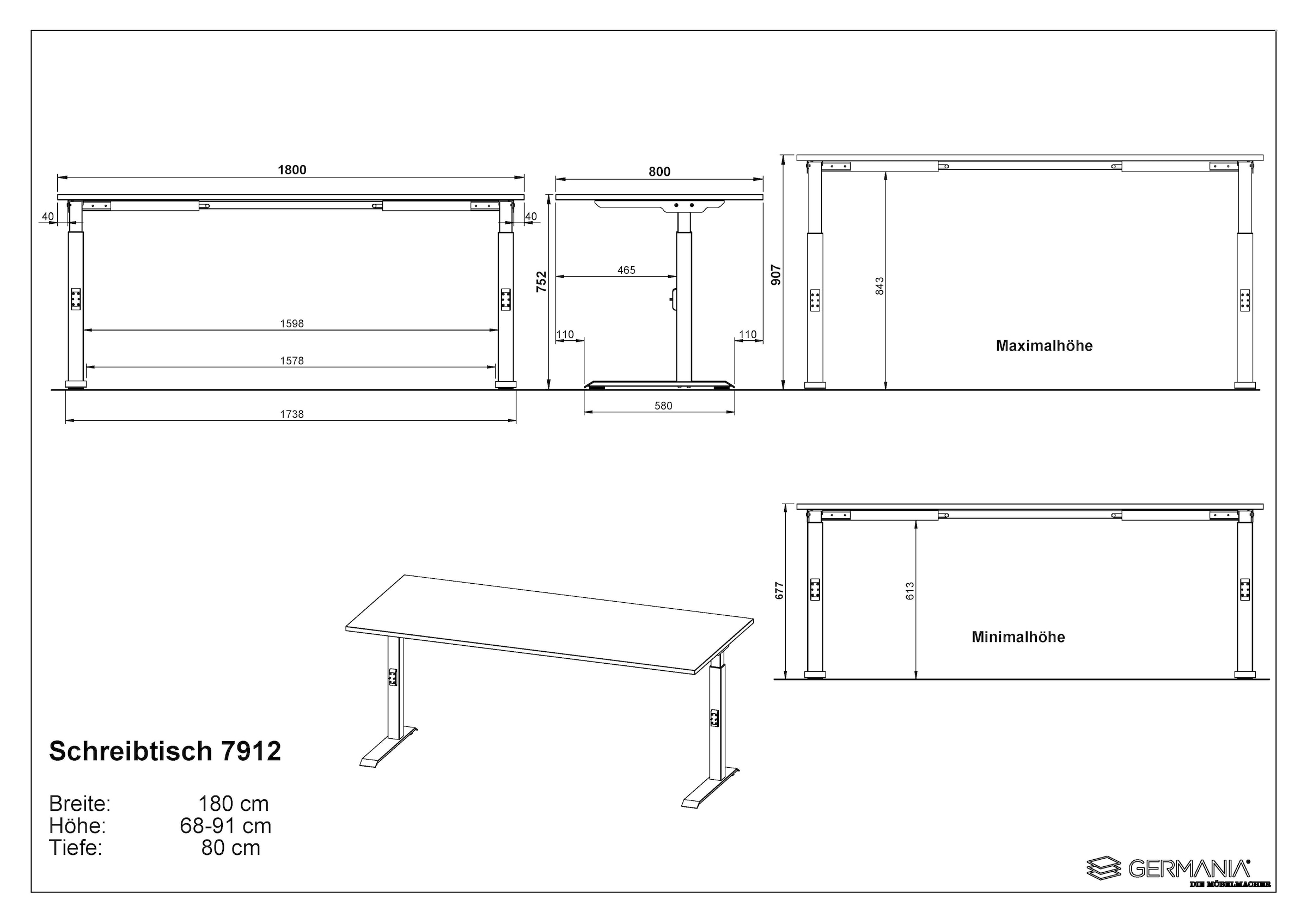 GERMANIA Büromöbel-Set »Lemont«, (2 tlg.), Set bestehend aus höhenverstellbarem Schreibtisch und Rollcontainer