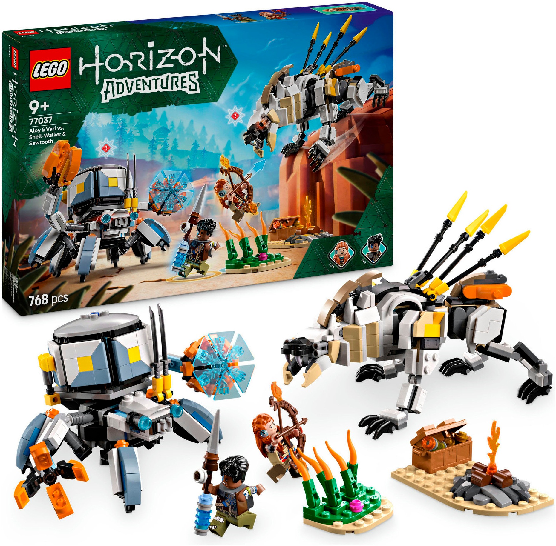 LEGO Konstruktionsspielsteine "Aloy und Varl vs. Panzerwanderer und Sägezahn (77037), LEGO Horizon" Made in Europe