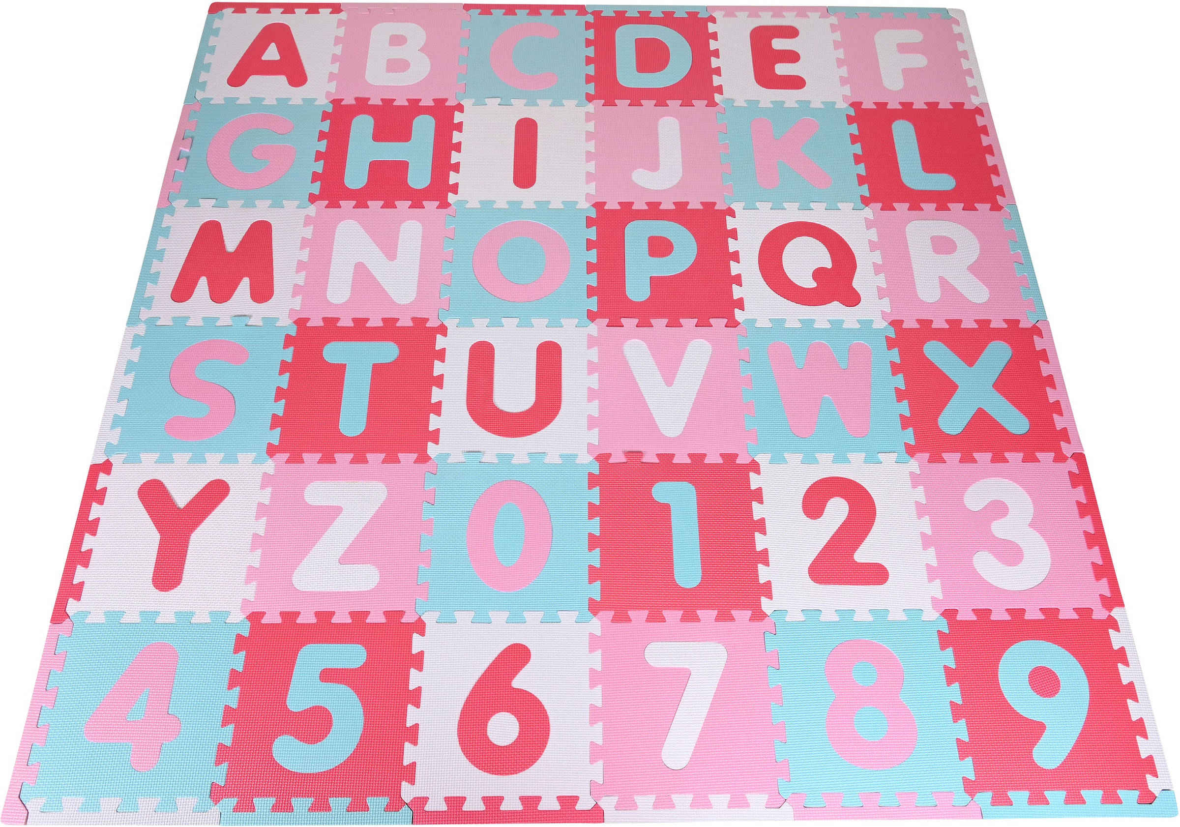 Puzzle »Alphabet + Zahlen, Pink-rosa«, Puzzlematte, Bodenpuzzle