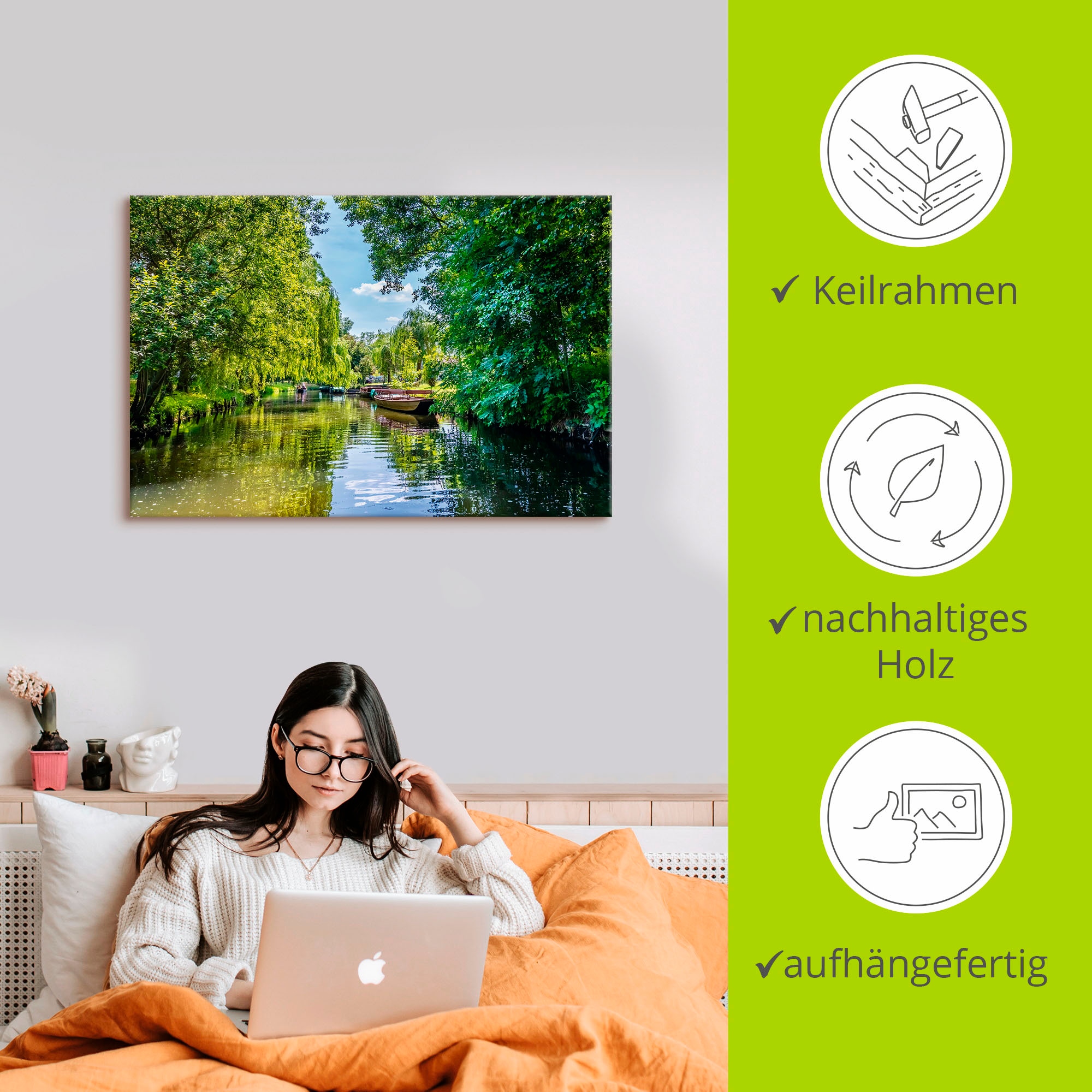 Artland Wandbild »Kahnfahrt durch die Fliesse im Spreewald«, Gewässer, (1 St.), als Leinwandbild in verschied. Grössen
