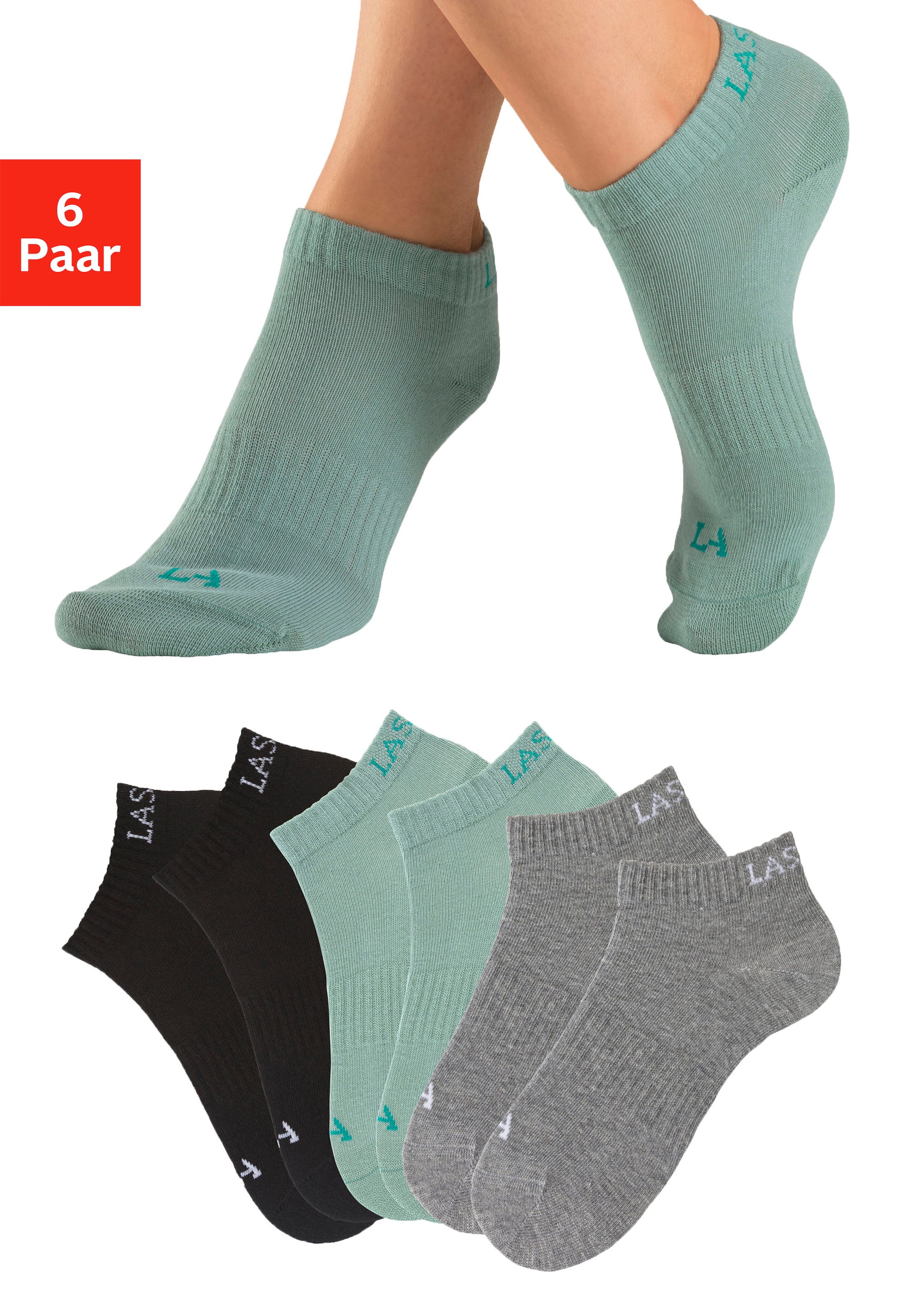LASCANA ACTIVE Sneakersocken, (Packung, 6 Paar), mit eingestricktem Marken Logo