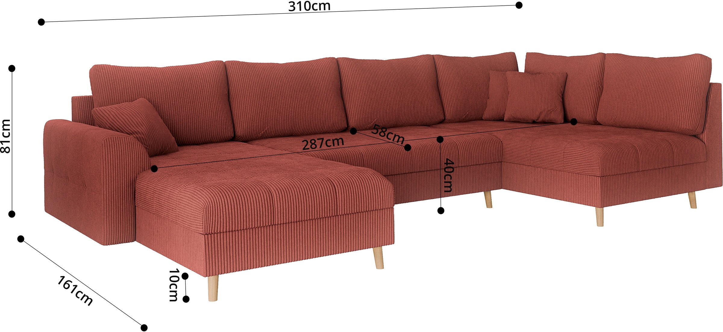 Home affaire Wohnlandschaft »CHARRE U-Form, incl. 3 Zierkissen«, auch in Cord und Bouclé, feine Steppung, lose Rückenkissen