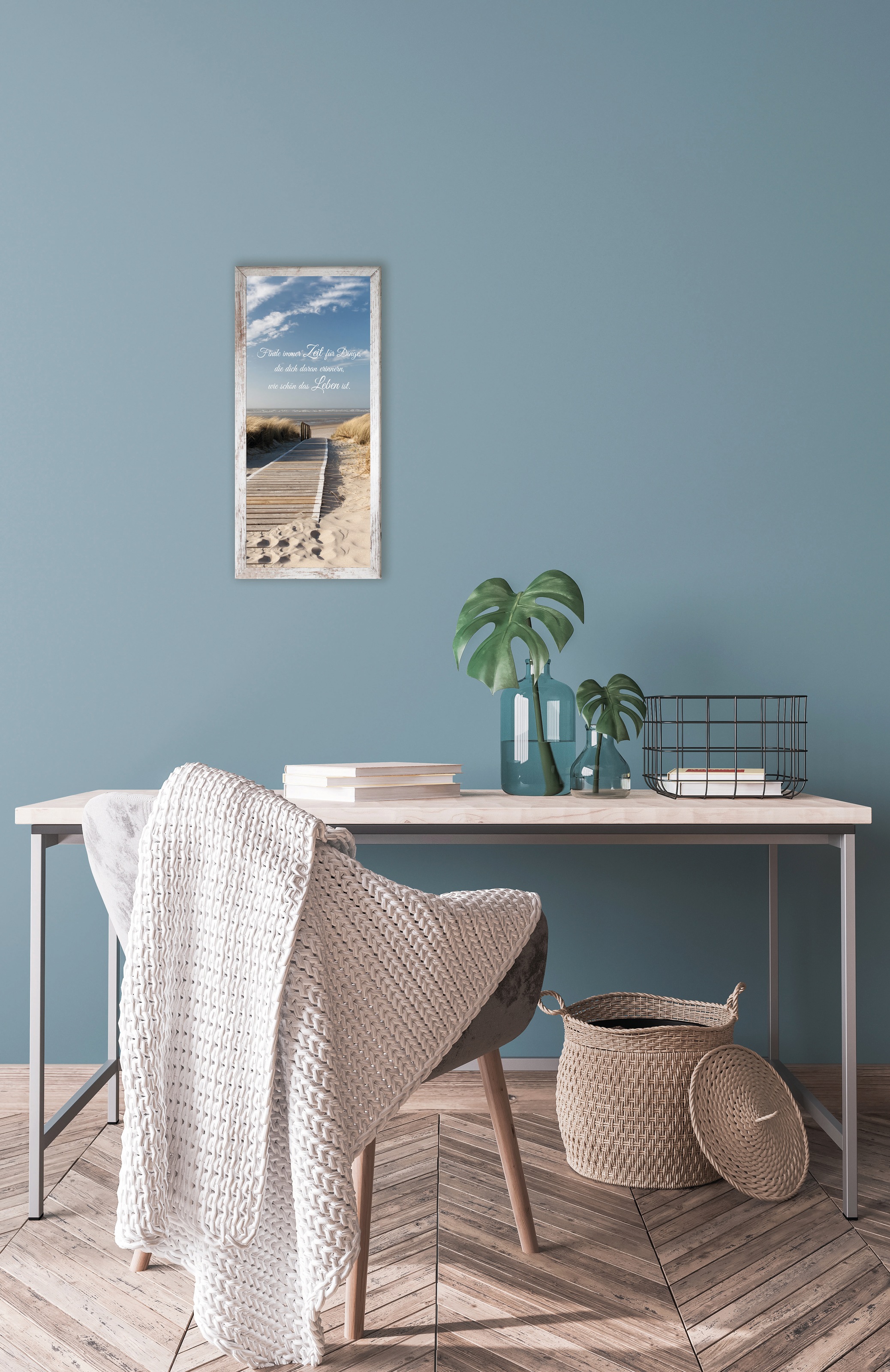 Bönninghoff Bild mit Rahmen "Wandbild gerahmt STRAND 23x49 cm – Natur Wanddeko modern" Meer  Sprüche & Texte  Strand 1 Stk. tlg. mit dekorativem Rahmen