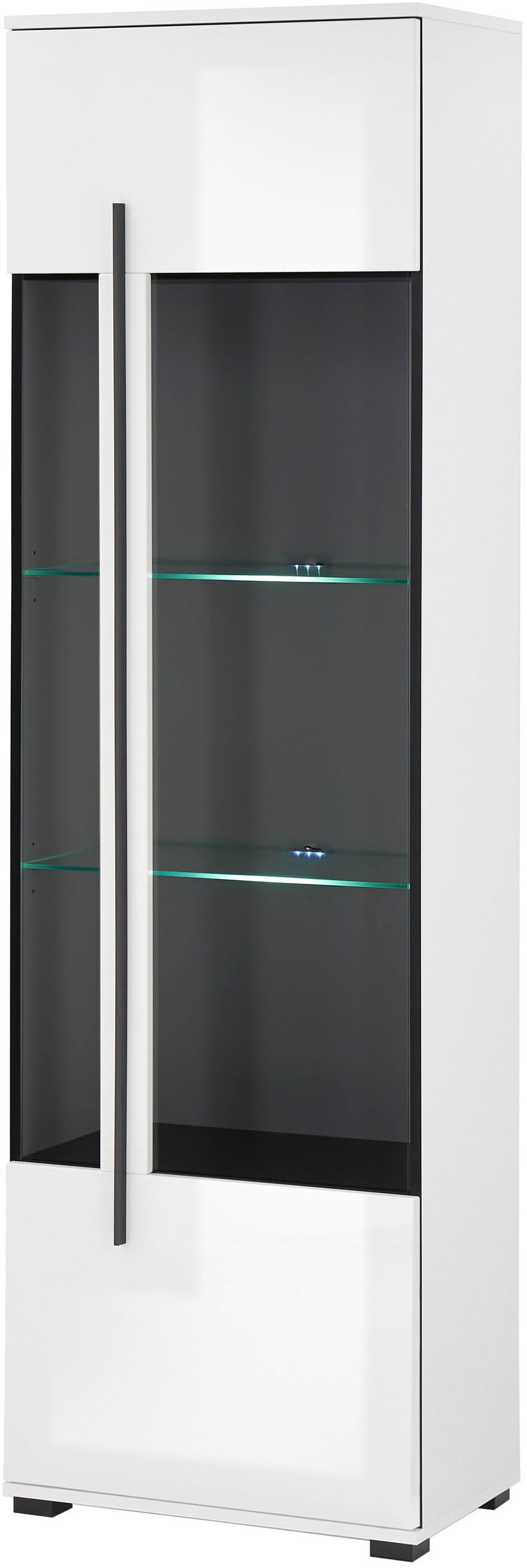 INOSIGN Vitrine »Cantara, Vitrinenschrank in Eiche Evoke oder weiss, Standvitrine«, schwarzer Stangengriff, ausreichend Stauraum, vielseitig einsetzbar