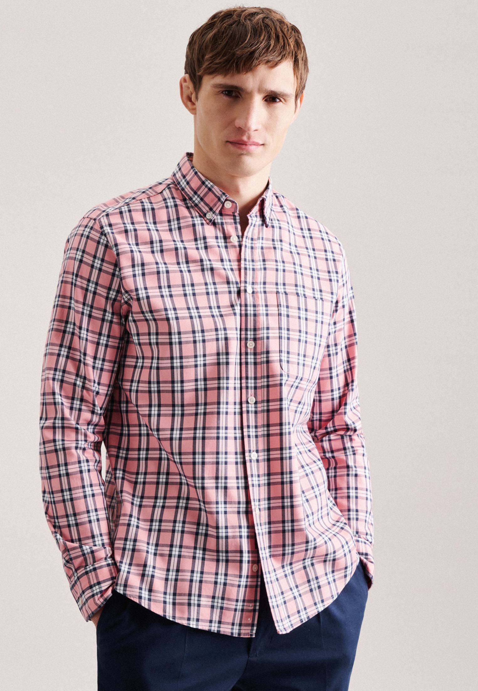 seidensticker Businesshemd »Schwarze Rose« Regular Langarm Button-Down-Kragen Karo