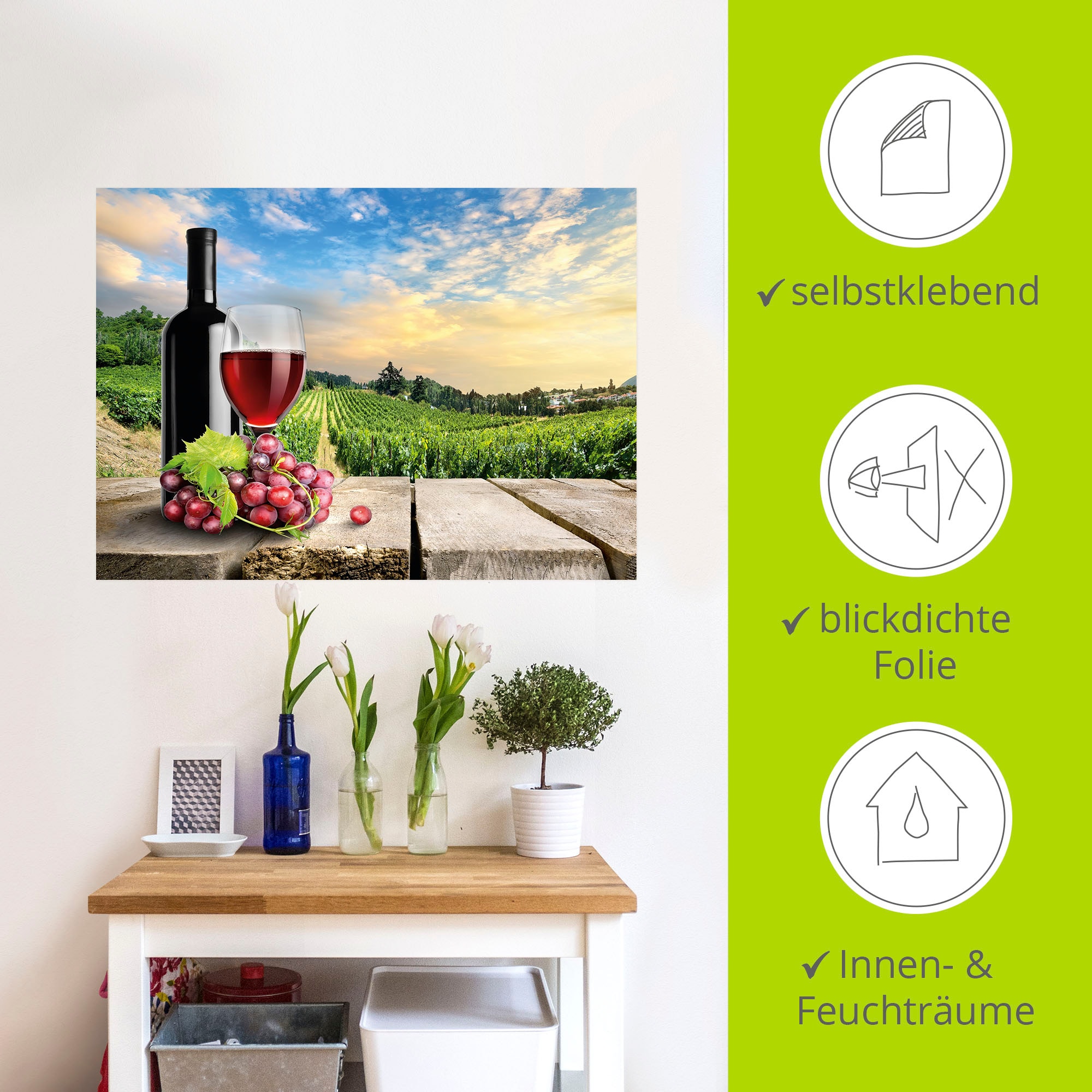 Artland Wandbild »Wein vor Weinbergen«, Berge, (1 St.), als Alubild, Outdoorbild, Poster, Wandaufkleber in verschied. Grössen