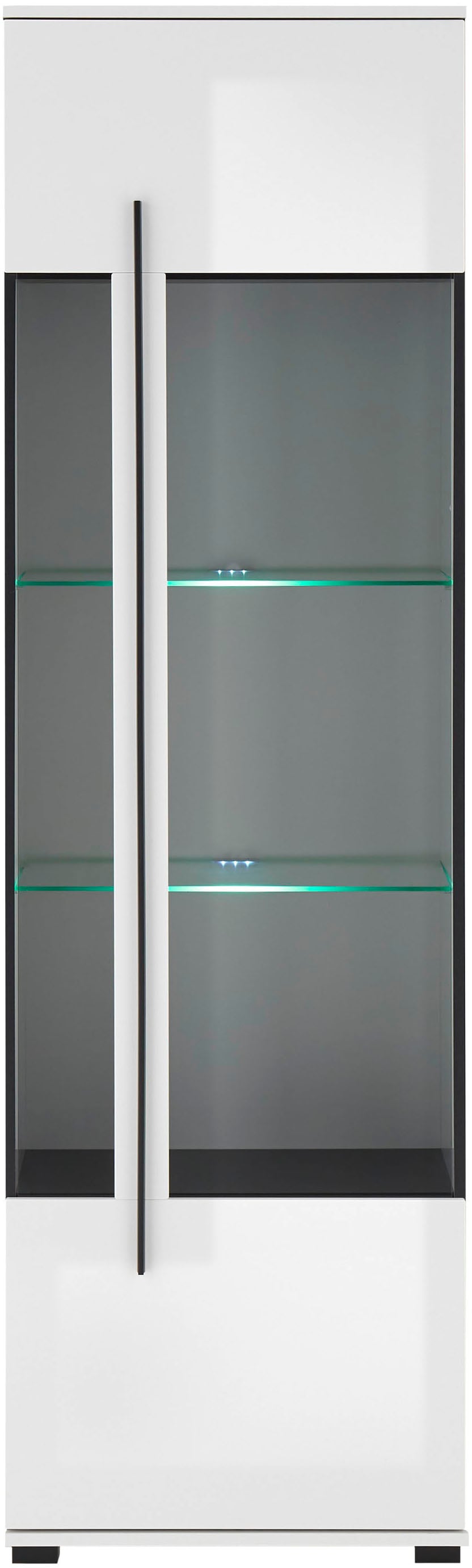 INOSIGN Vitrine »Cantara, Vitrinenschrank in Eiche Evoke oder weiss, Standvitrine«, schwarzer Stangengriff, ausreichend Stauraum, vielseitig einsetzbar