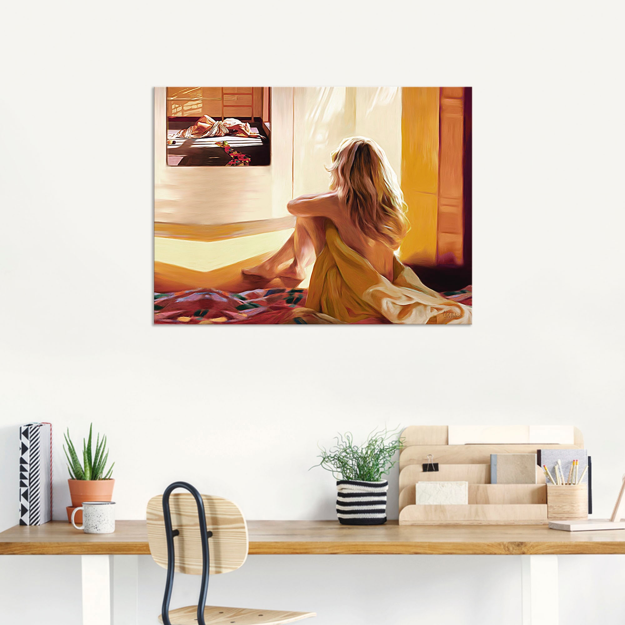 Artland Wandbild »Blondes Mädchen sitzt auf dem Bett«, Bilder von Frauen, (1 St.), als Alubild, Outdoorbild, Leinwandbild in verschied. Grössen