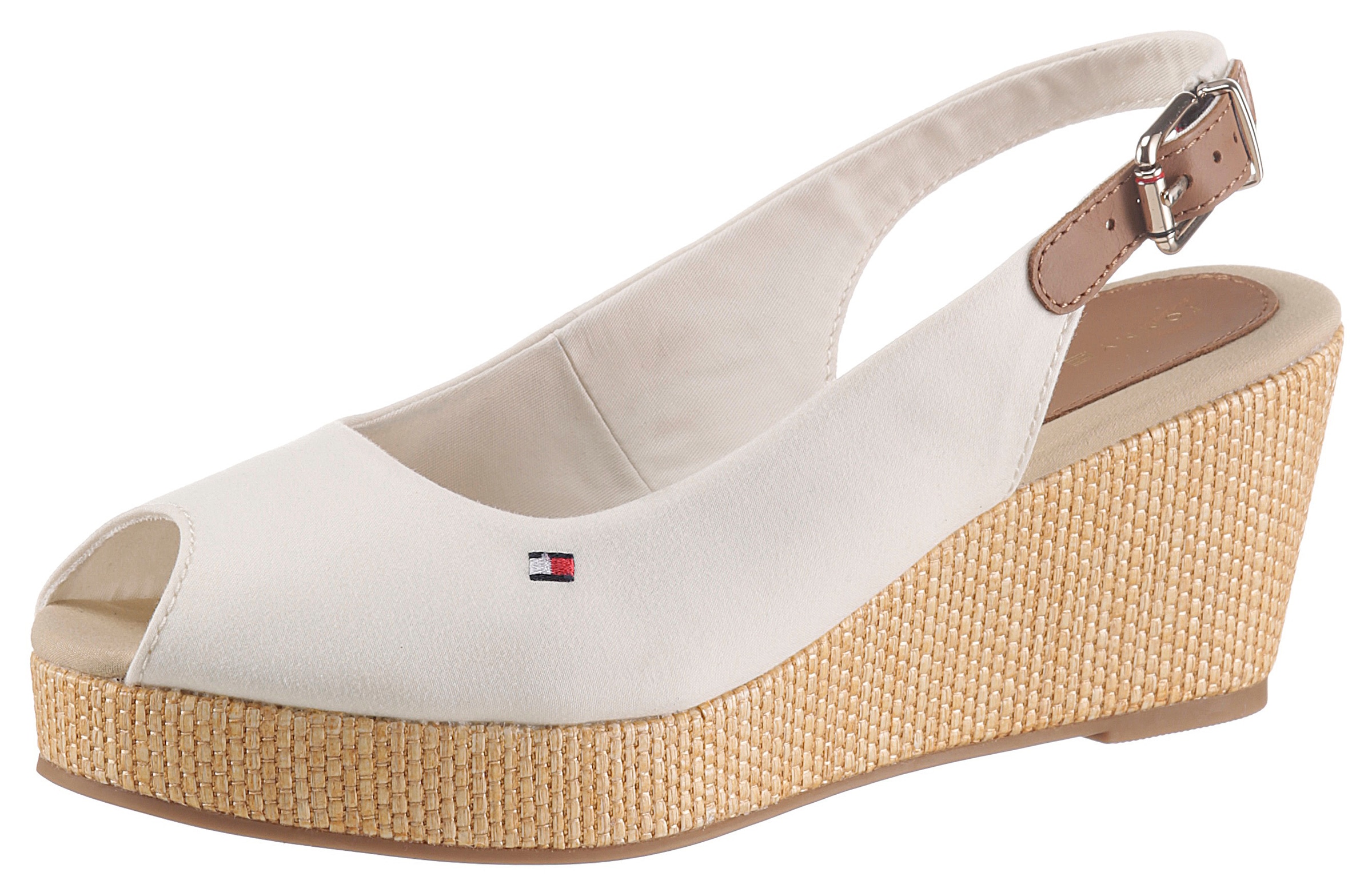 Tommy Hilfiger Sandalette »ICONIC ELBA SLING BACK WEDGE«, Sommerschuh, Sandale, Keilabsatz, mit Jutebesatz