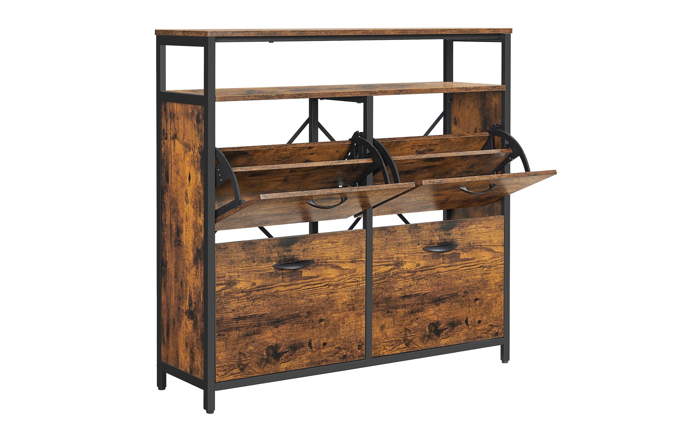 VASAGLE Schuhschrank »mit 4 Klappen 95 x 98.3 cm, Braun/Schwarz«