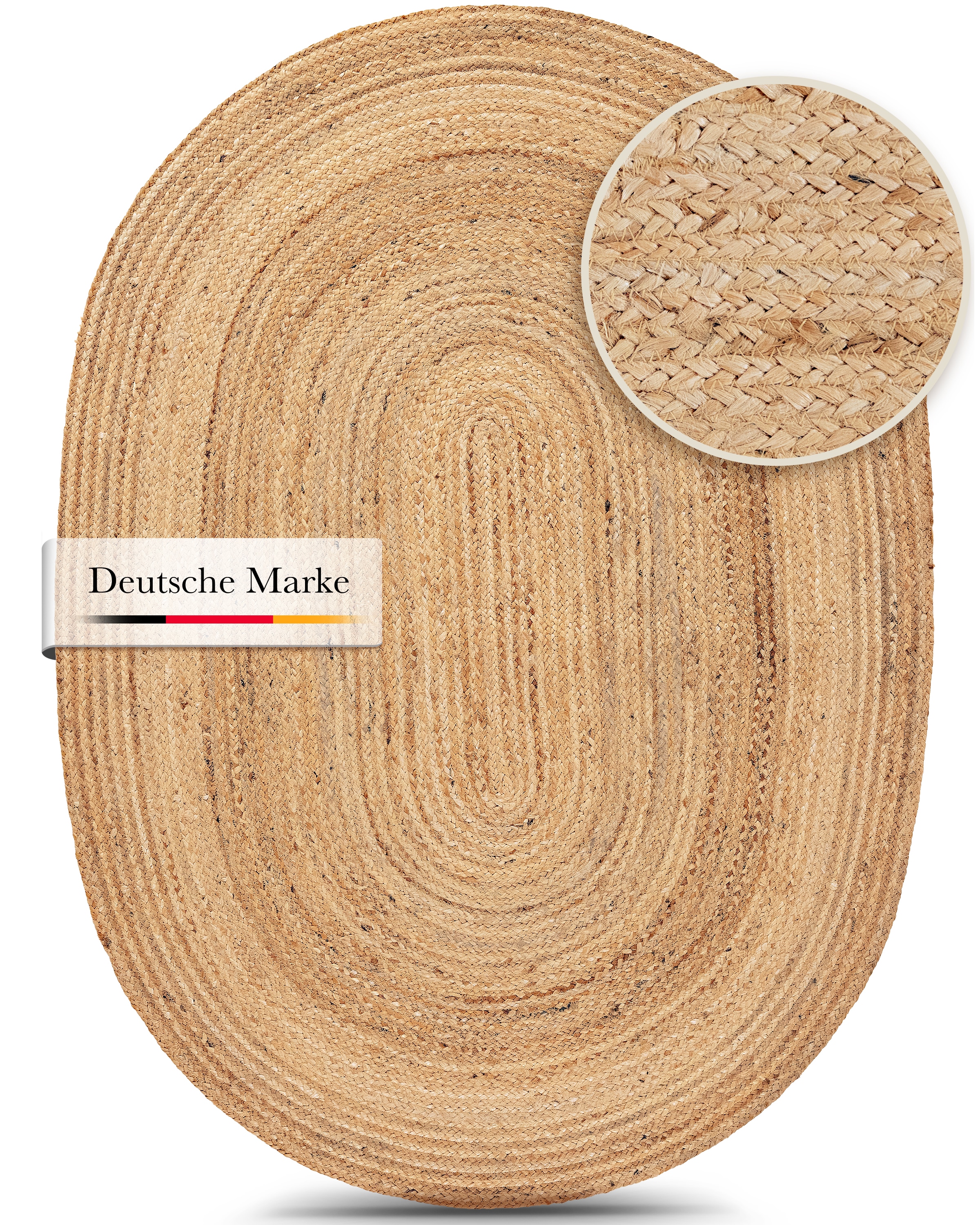 carpetfine Teppich »Nele Juteteppich Naturfaser«, rund, 6 mm Höhe, geflochtener Wendeteppich aus 100%Jute, in rund und oval, viele Grössen