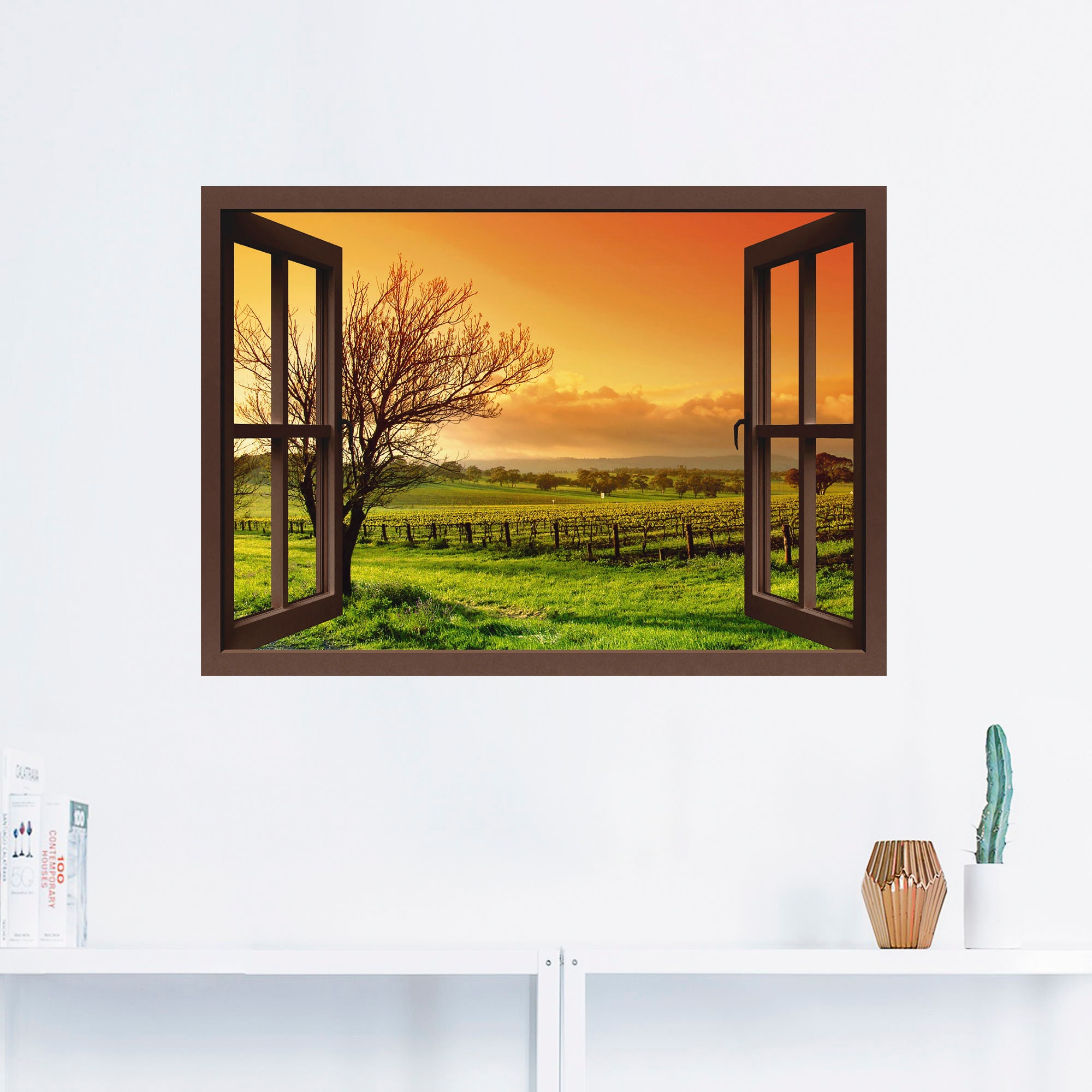 Artland Wandbild »Fensterblick - Landschaft mit Weinbergen«, Fensterblick, (1 St.), als Leinwandbild, Wandaufkleber in verschied. Grössen
