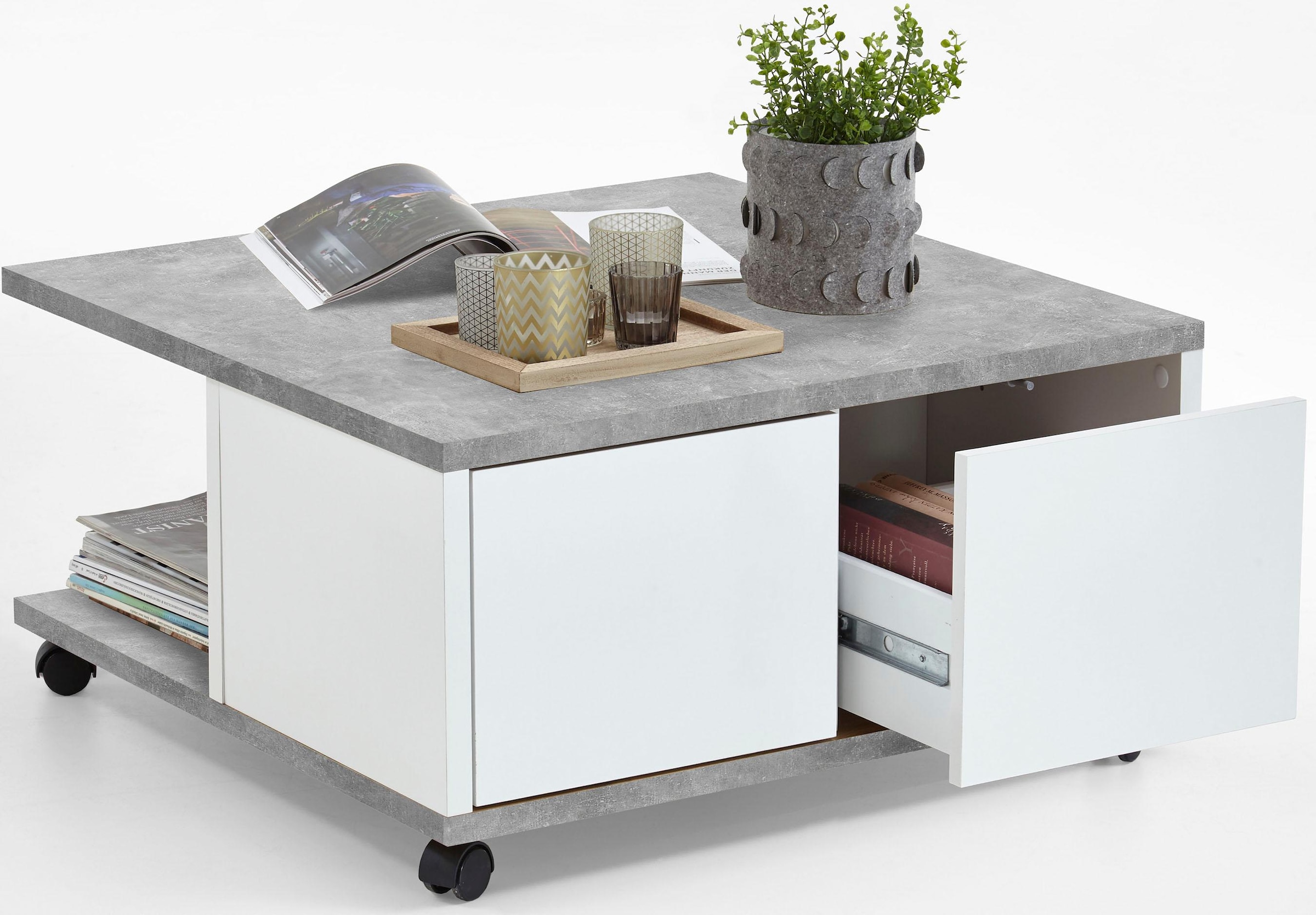 FMD Couchtisch »Twin«, mit Schubladen, bietet Stauraum, mit Rollen, Breite: 70 cm